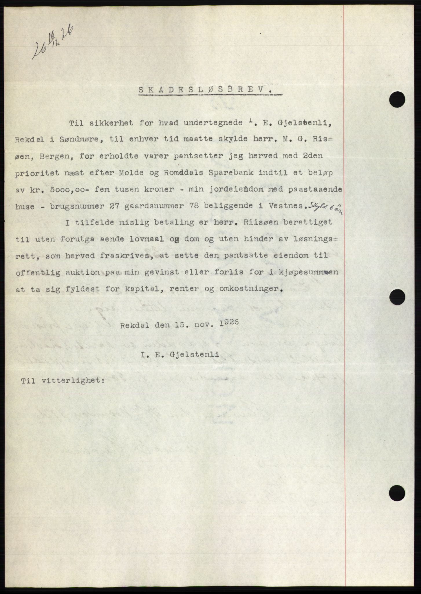 Romsdal sorenskriveri, AV/SAT-A-4149/1/2/2C/L0051: Mortgage book no. 45, 1926-1927, Deed date: 16.12.1926