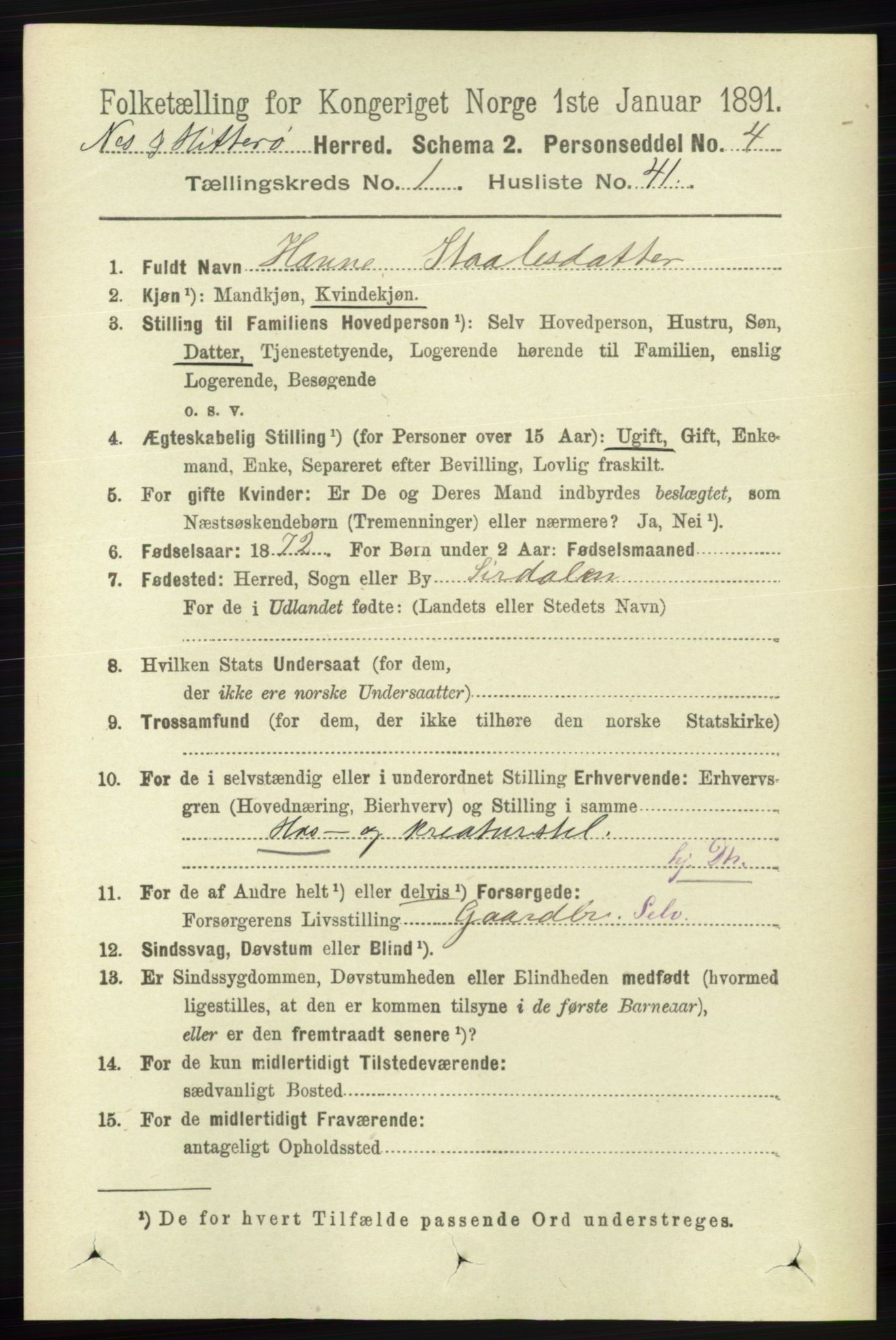 RA, 1891 census for 1043 Hidra og Nes, 1891, p. 329