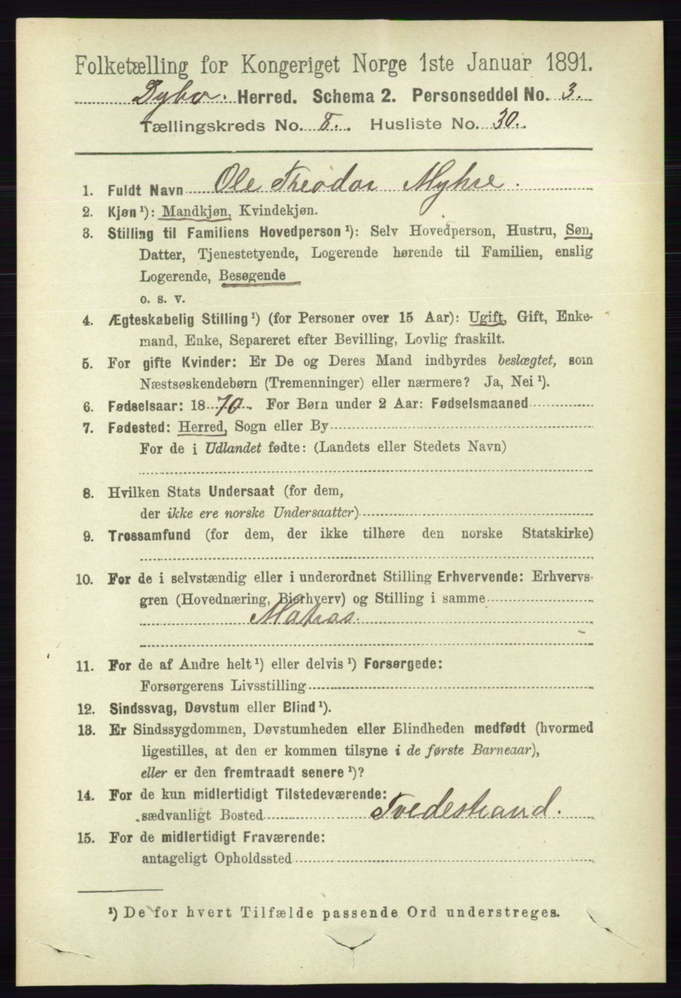 RA, 1891 census for 0915 Dypvåg, 1891, p. 2890