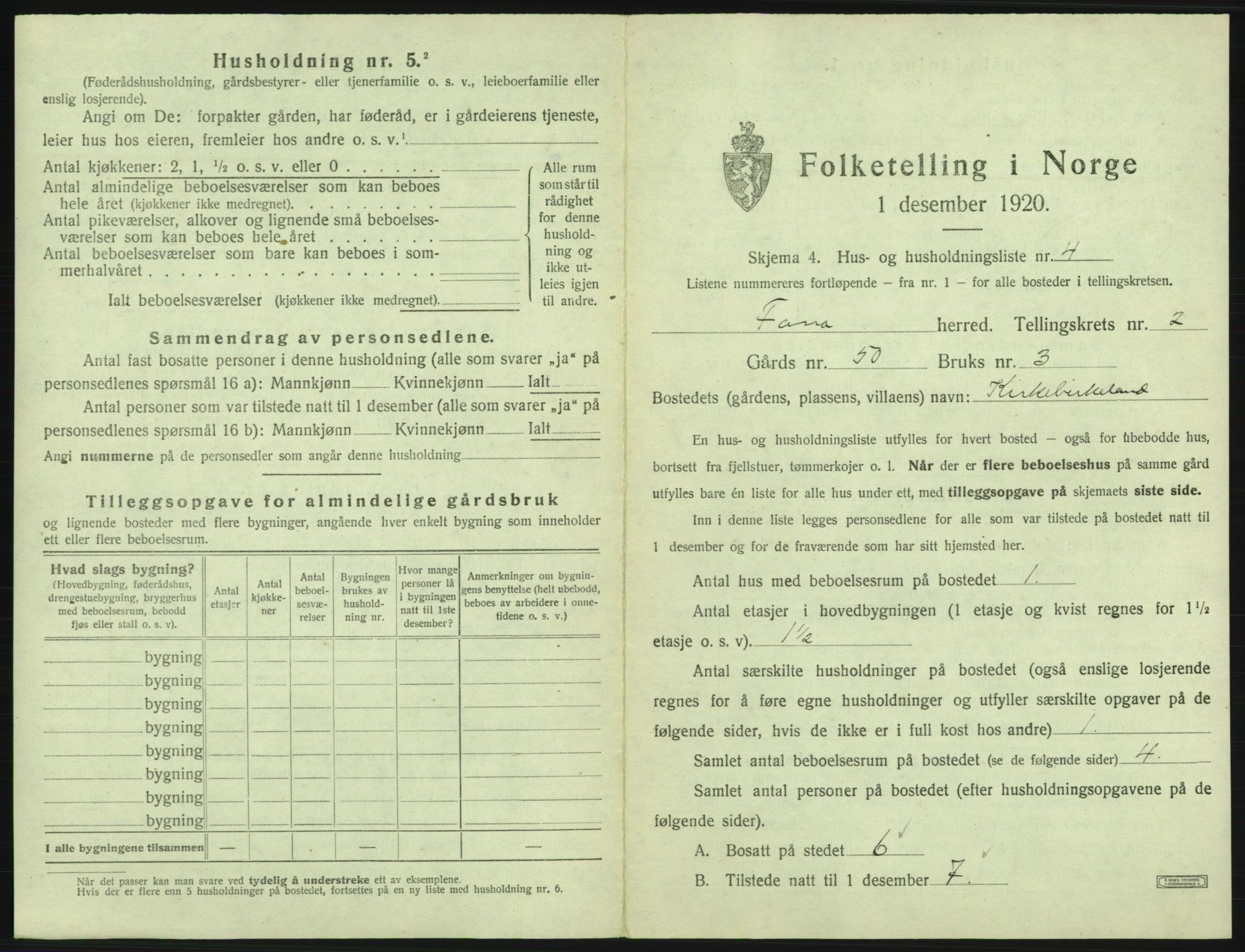 SAB, 1920 census for Fana, 1920, p. 201