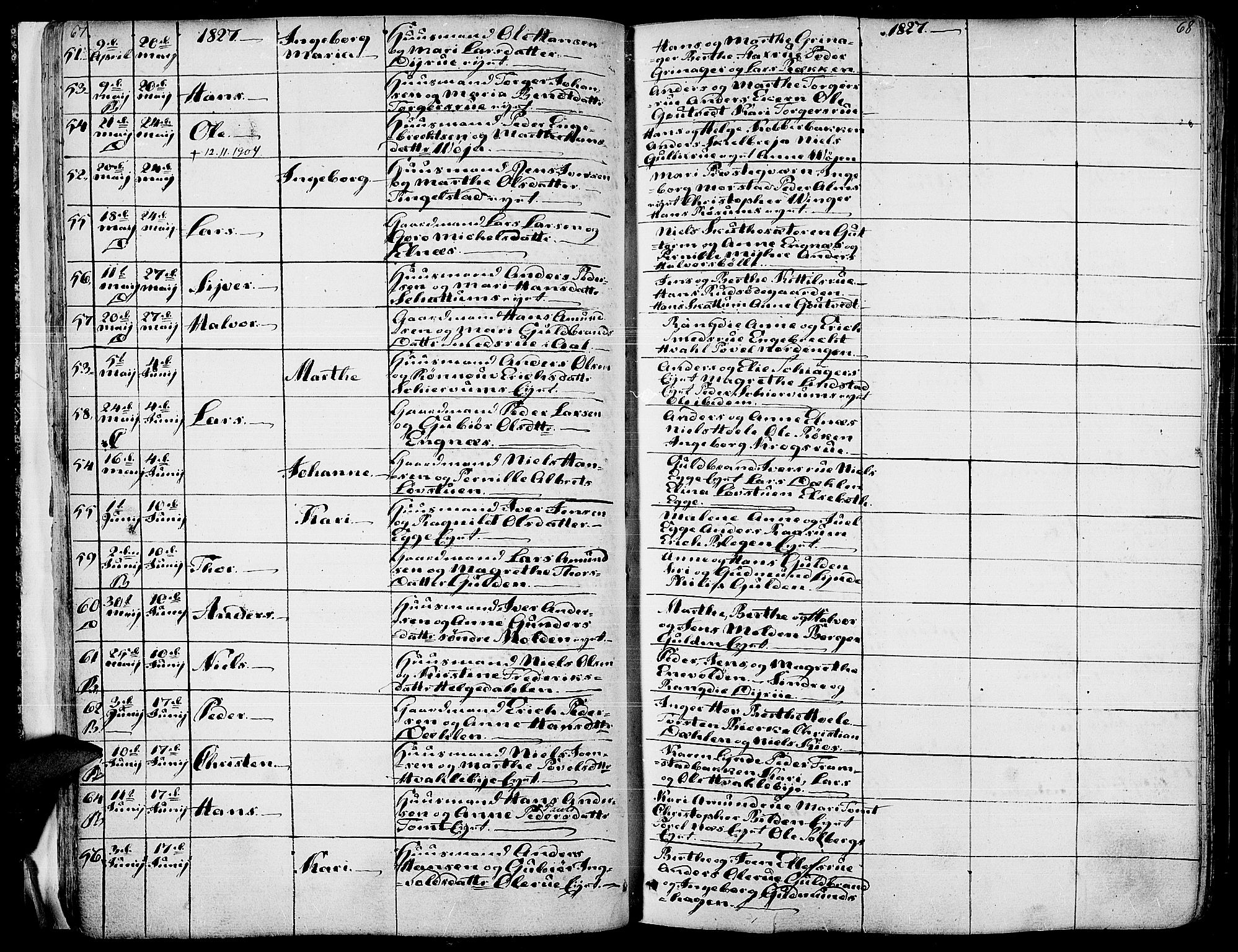 Gran prestekontor, AV/SAH-PREST-112/H/Ha/Haa/L0010: Parish register (official) no. 10, 1824-1842, p. 67-68