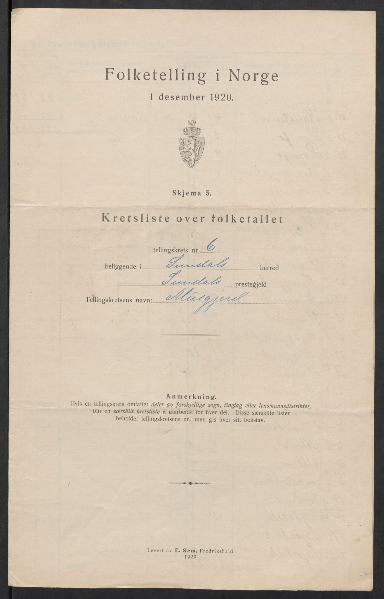 SAT, 1920 census for Sunndal, 1920, p. 27