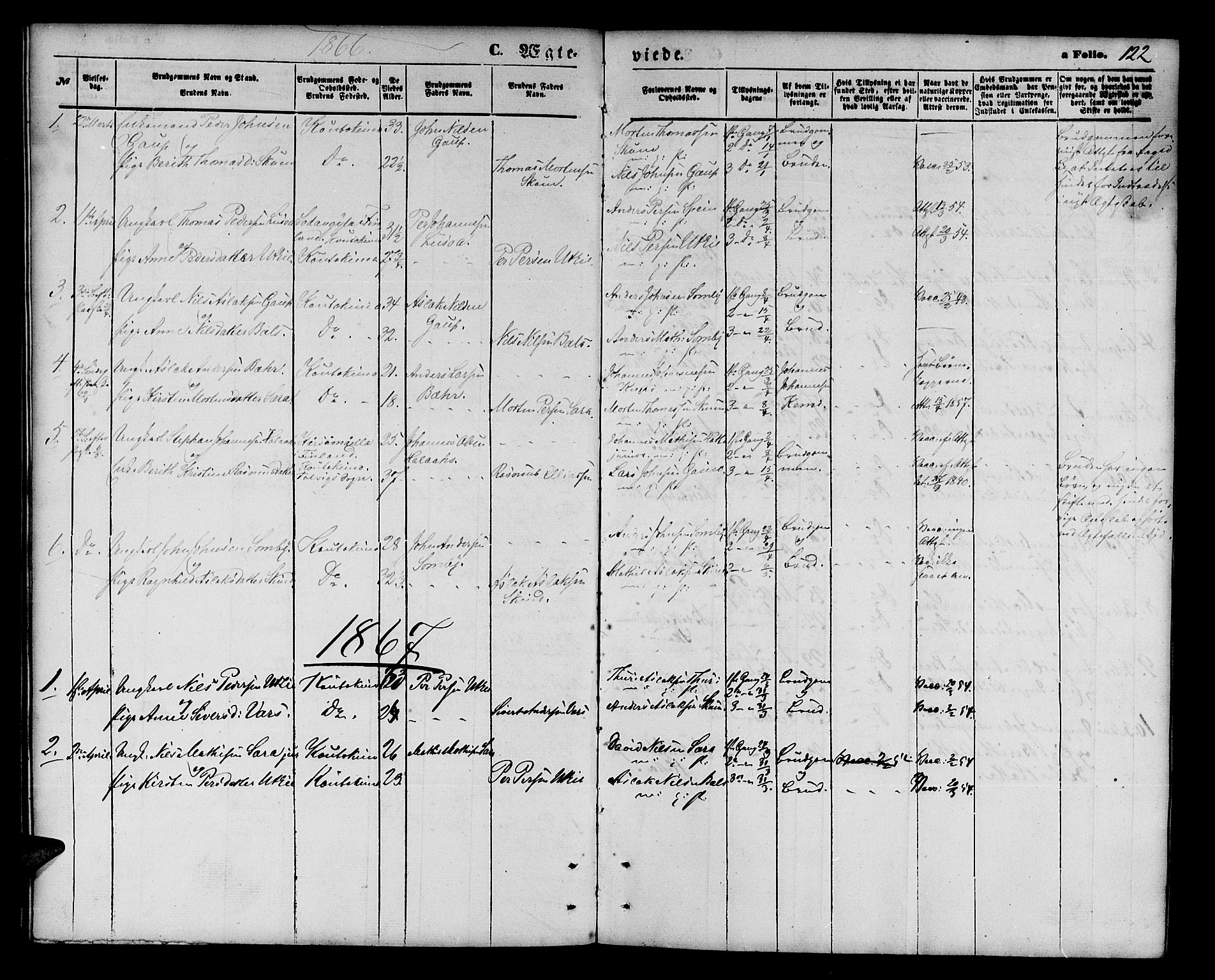 Kautokeino sokneprestembete, SATØ/S-1340/H/Hb/L0001.klokk: Parish register (copy) no. 1, 1862-1878, p. 122