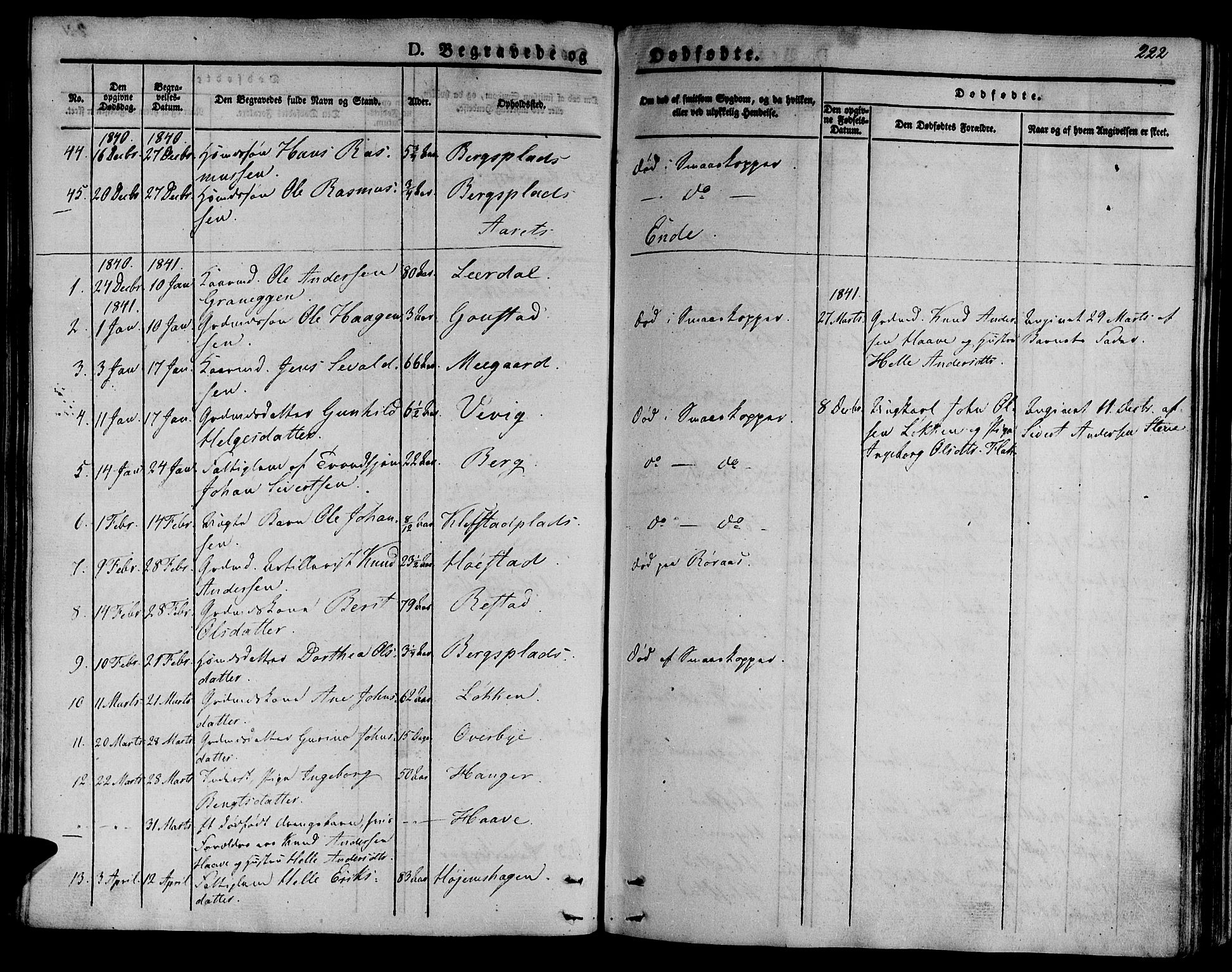 Ministerialprotokoller, klokkerbøker og fødselsregistre - Sør-Trøndelag, SAT/A-1456/612/L0374: Parish register (official) no. 612A07 /1, 1829-1845, p. 222