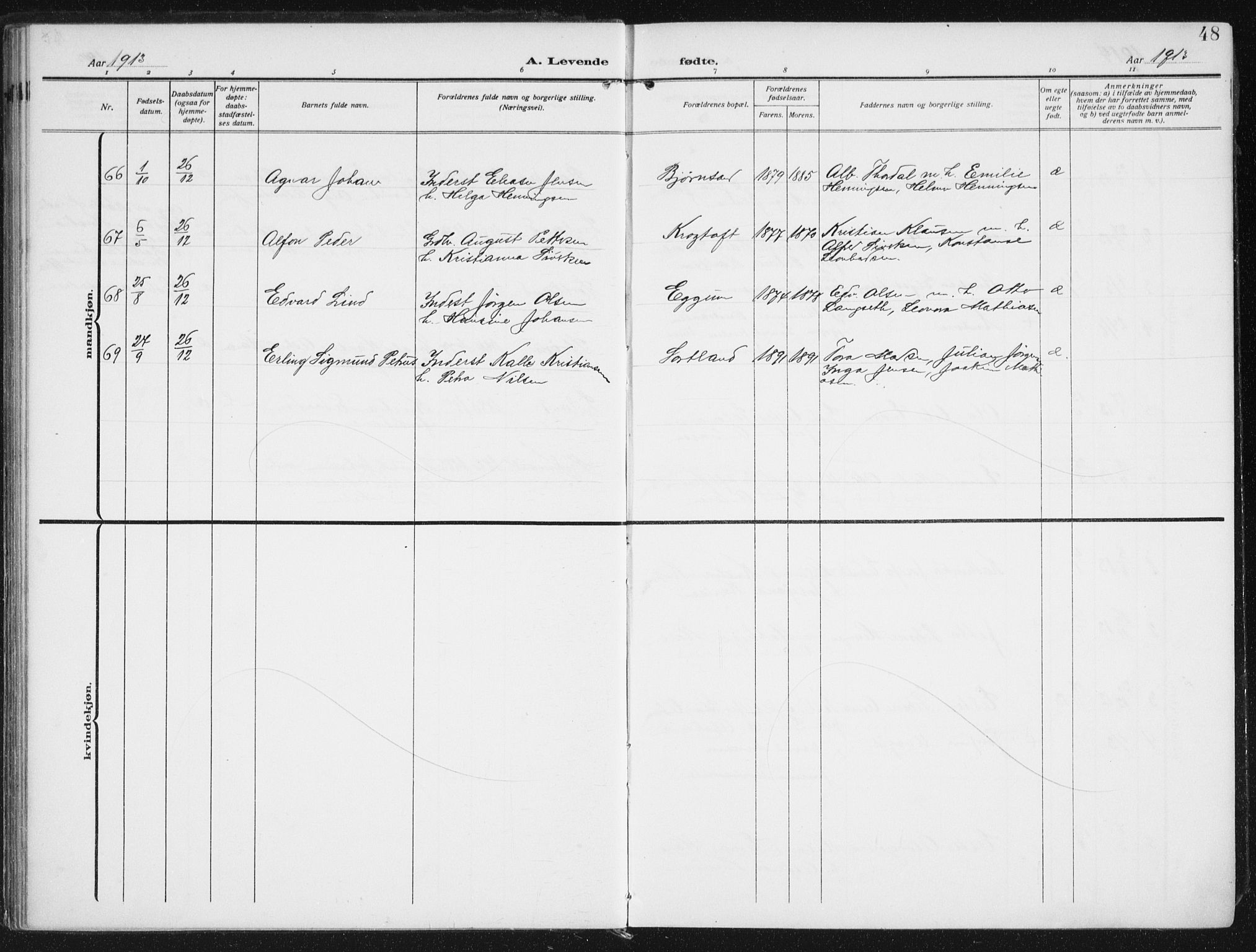 Ministerialprotokoller, klokkerbøker og fødselsregistre - Nordland, AV/SAT-A-1459/880/L1135: Parish register (official) no. 880A09, 1908-1919, p. 48