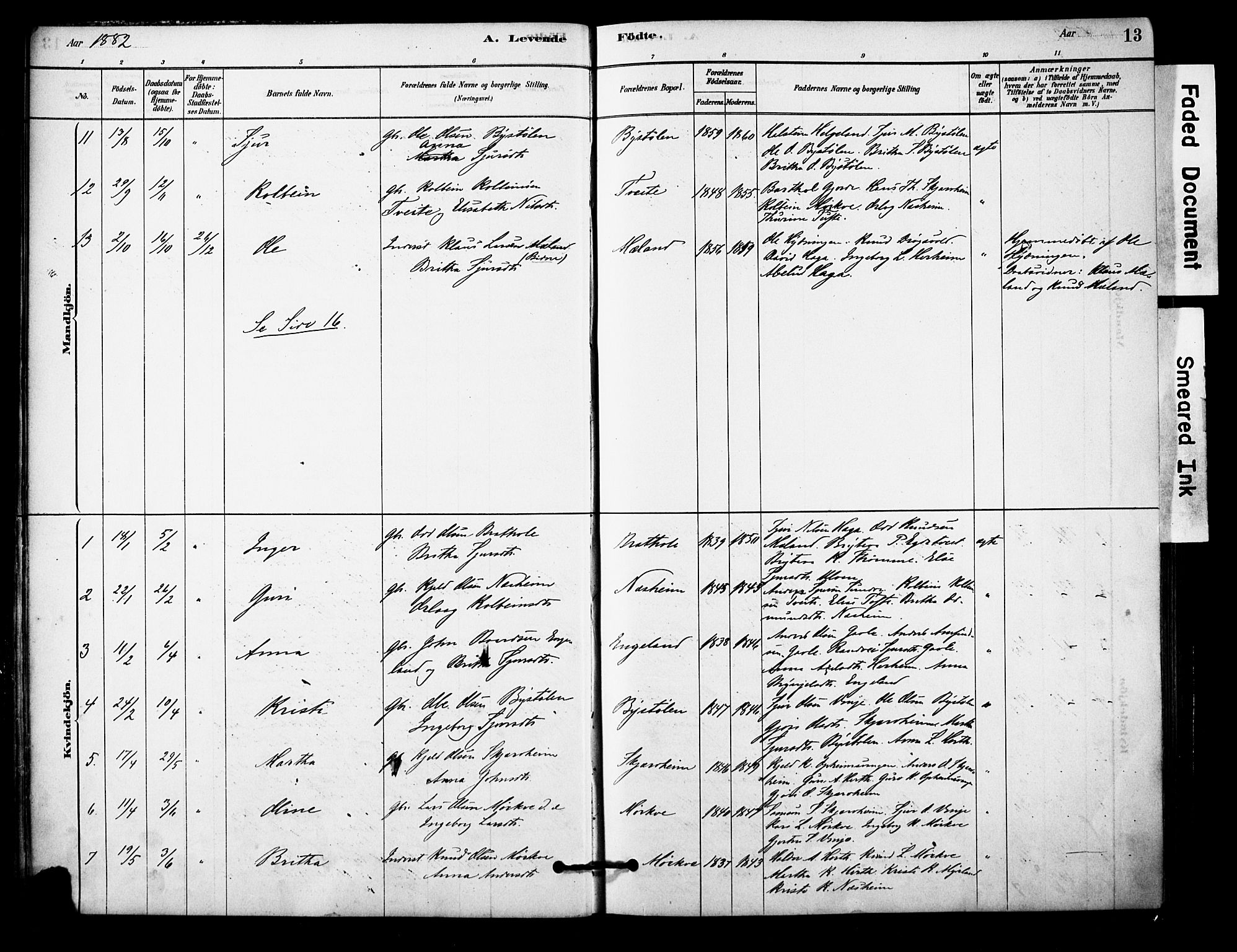 Vossestrand Sokneprestembete, SAB/A-79101/H/Haa: Parish register (official) no. C 1, 1878-1903, p. 13