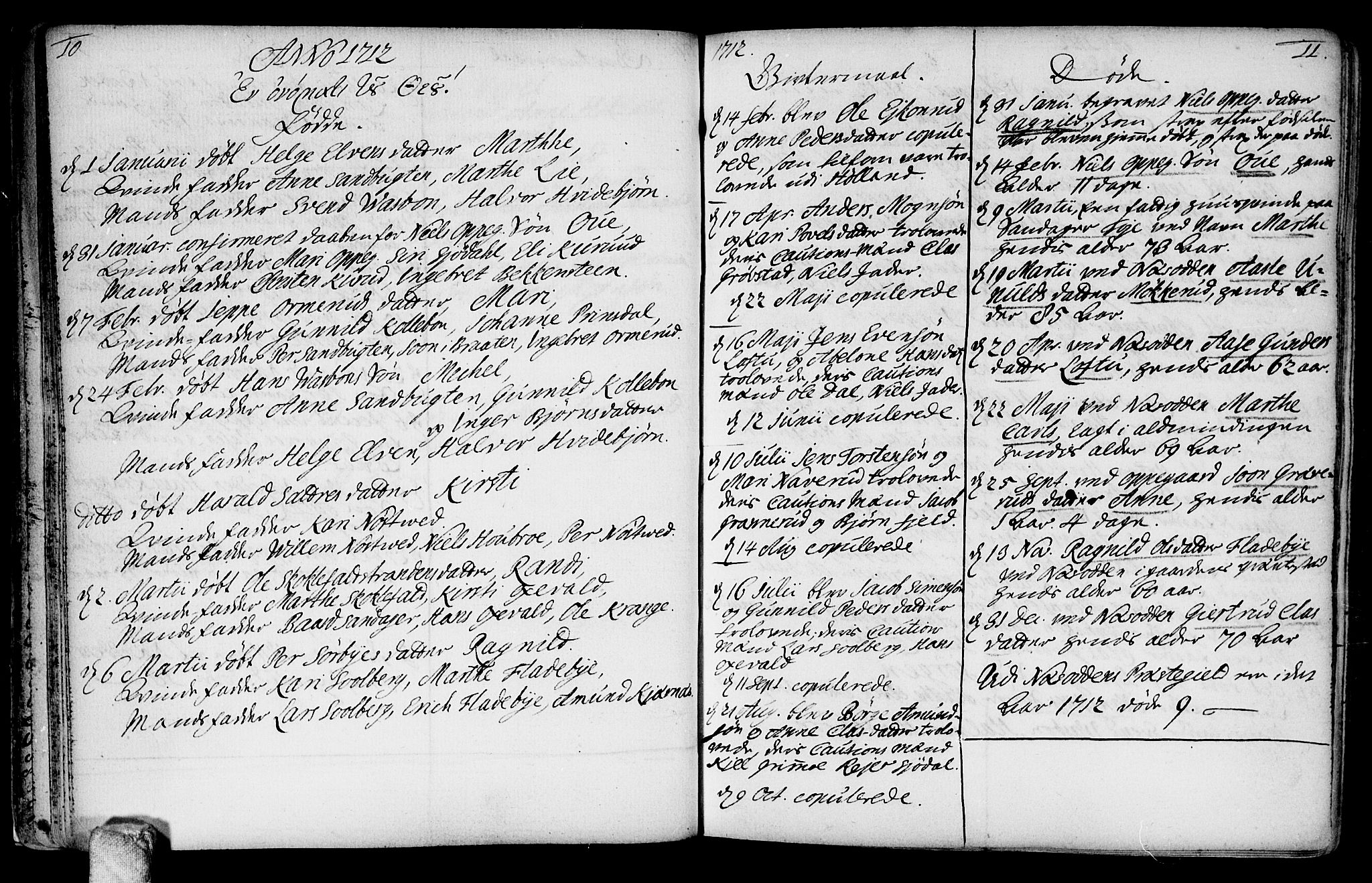 Nesodden prestekontor Kirkebøker, AV/SAO-A-10013/F/Fa/L0001: Parish register (official) no. I 1, 1709-1750, p. 10-11