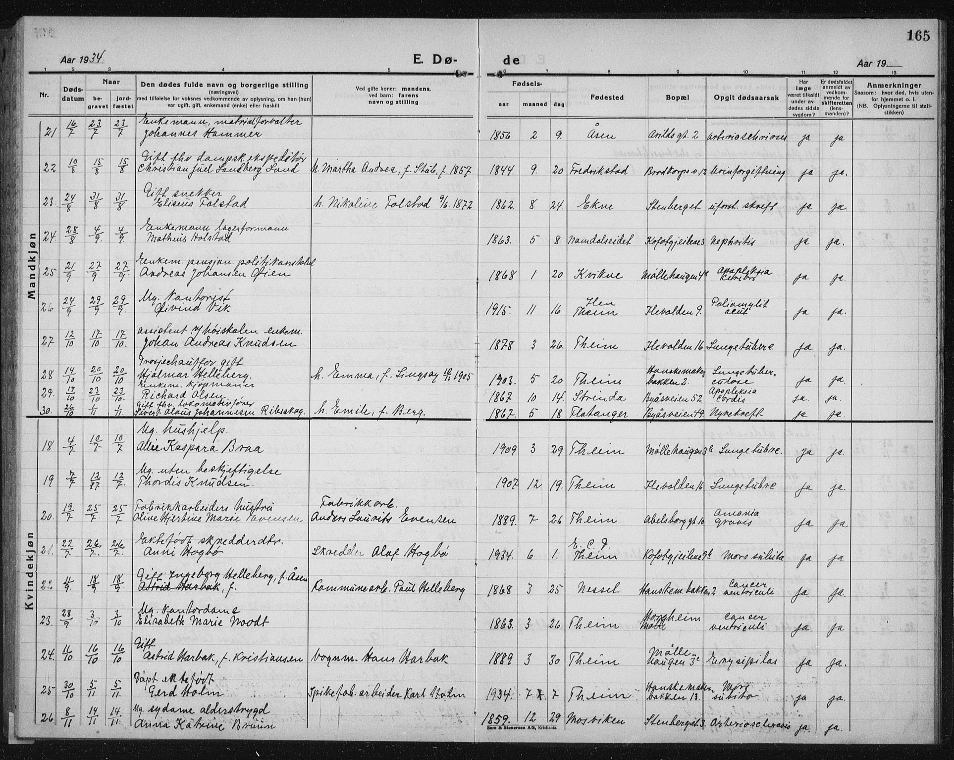 Ministerialprotokoller, klokkerbøker og fødselsregistre - Sør-Trøndelag, SAT/A-1456/603/L0176: Parish register (copy) no. 603C04, 1923-1941, p. 165