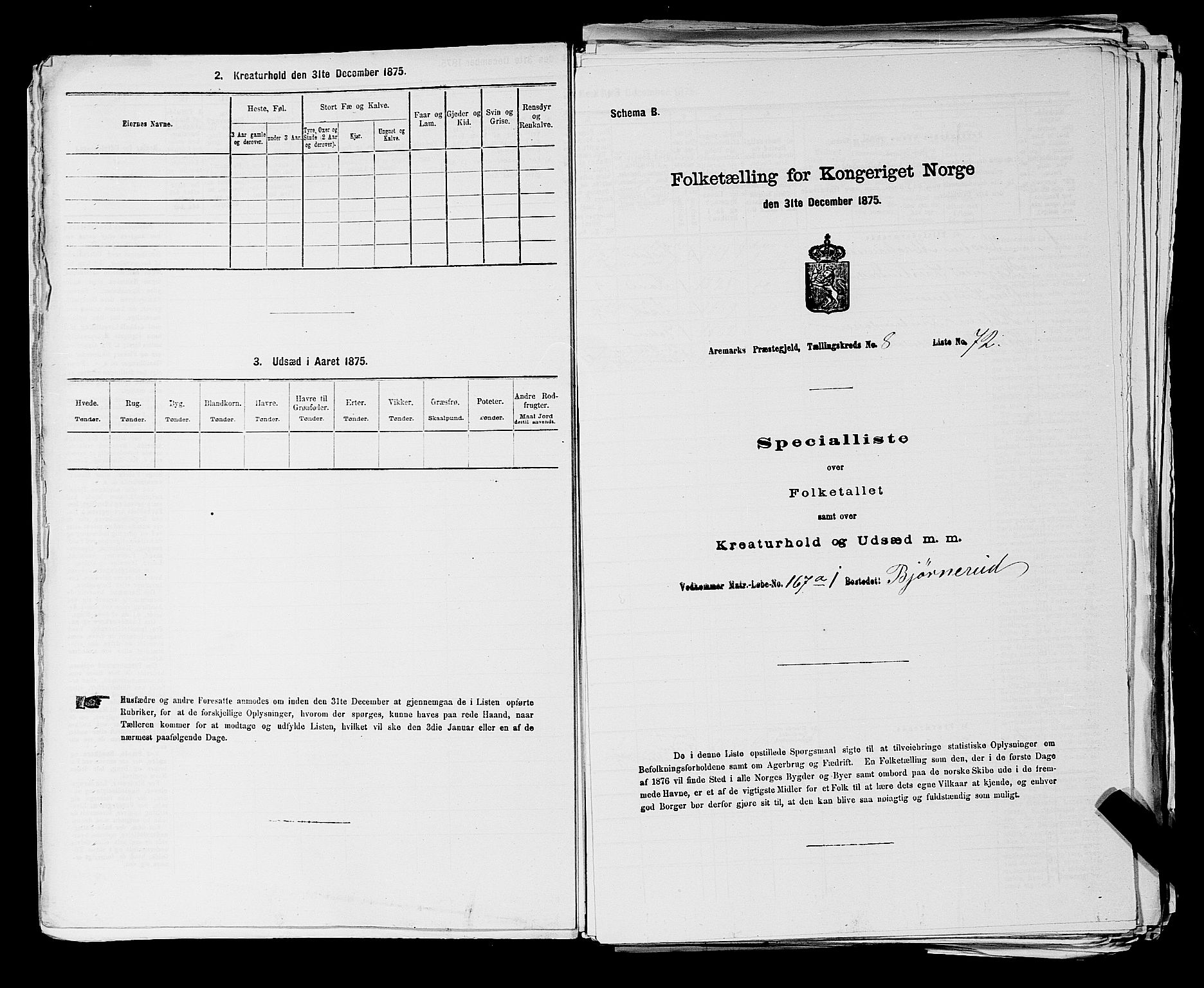 RA, 1875 census for 0118P Aremark, 1875, p. 1167