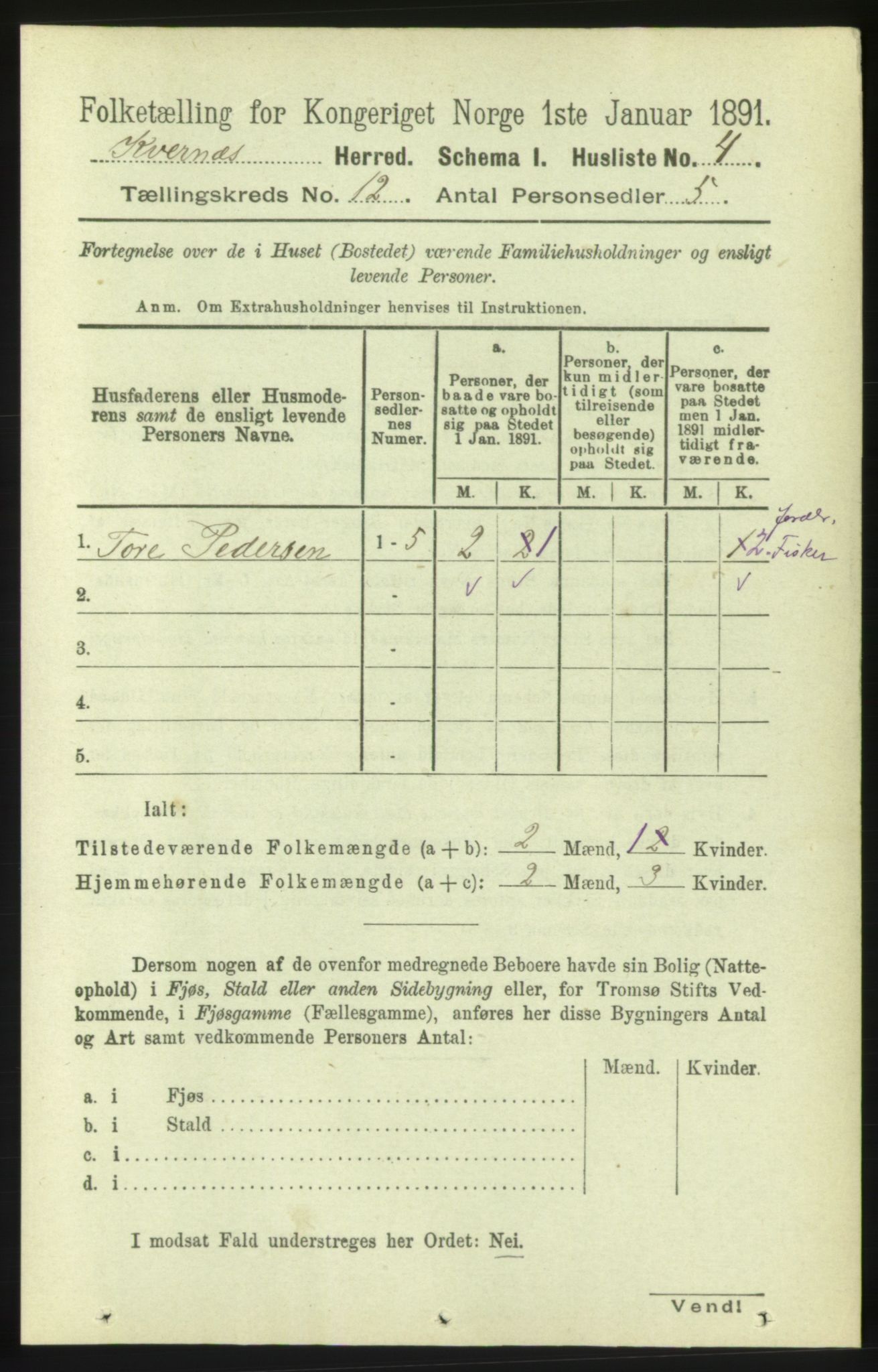 RA, 1891 census for 1553 Kvernes, 1891, p. 5167