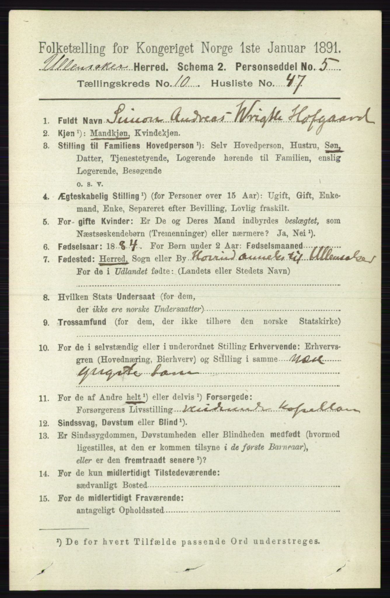 RA, 1891 census for 0235 Ullensaker, 1891, p. 4799