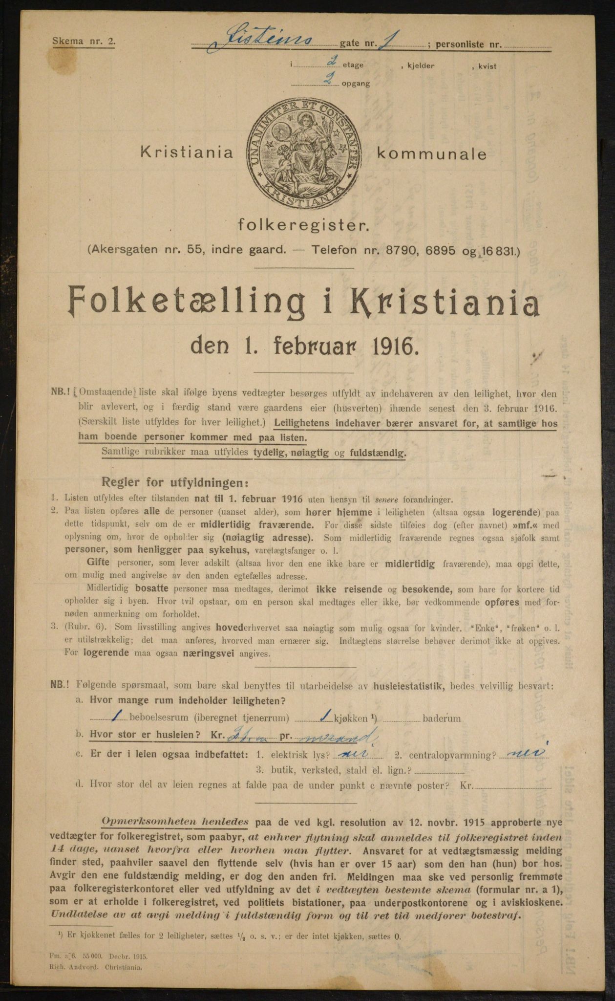 OBA, Municipal Census 1916 for Kristiania, 1916, p. 133980