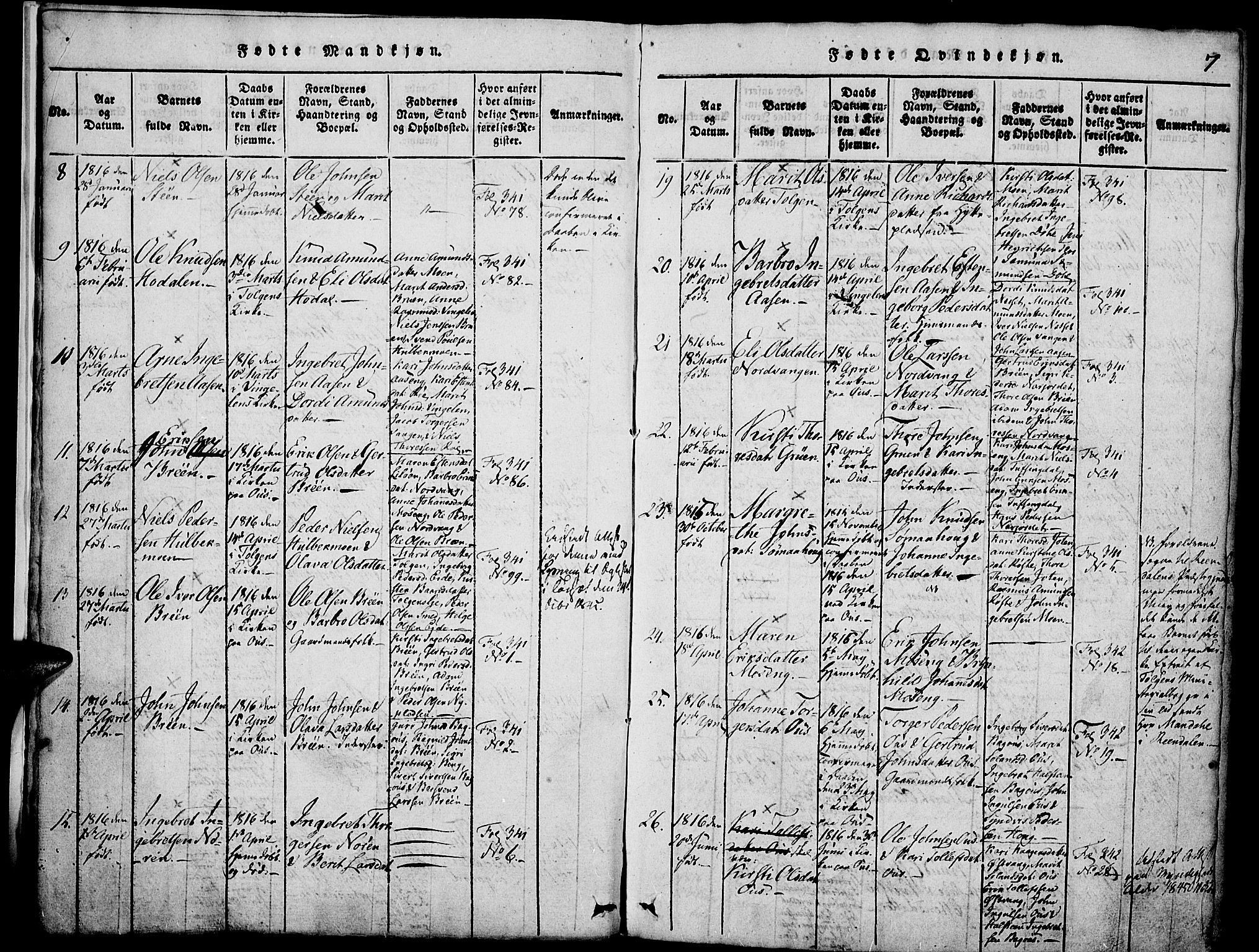 Tolga prestekontor, AV/SAH-PREST-062/K/L0004: Parish register (official) no. 4, 1815-1836, p. 7