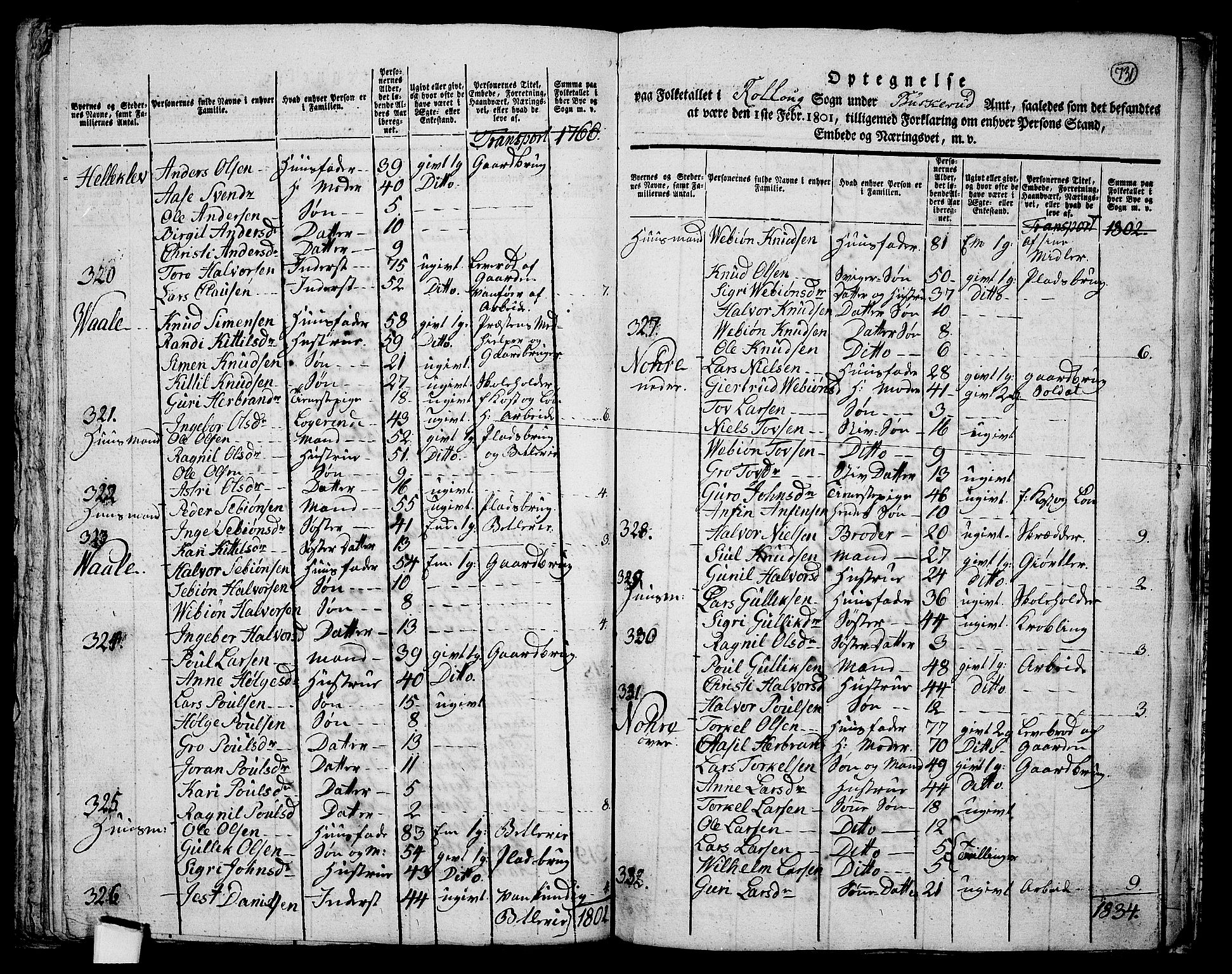 RA, 1801 census for 0632P Rollag, 1801, p. 730b-731a