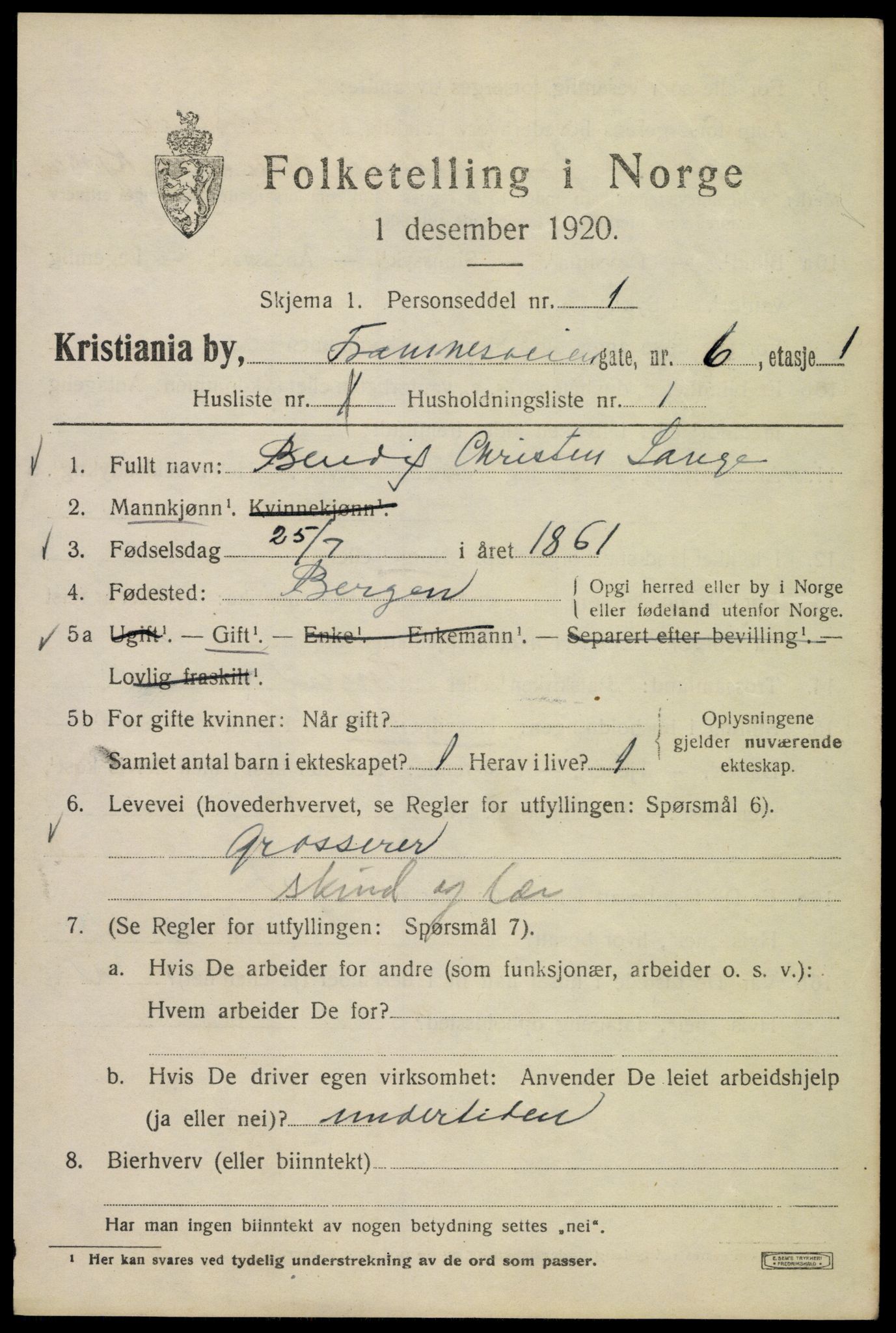 SAO, 1920 census for Kristiania, 1920, p. 233157