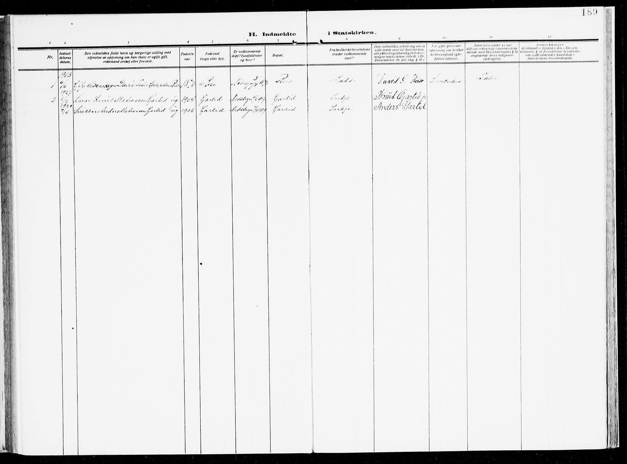 Stryn Sokneprestembete, AV/SAB-A-82501: Parish register (official) no. B 2, 1908-1936, p. 189