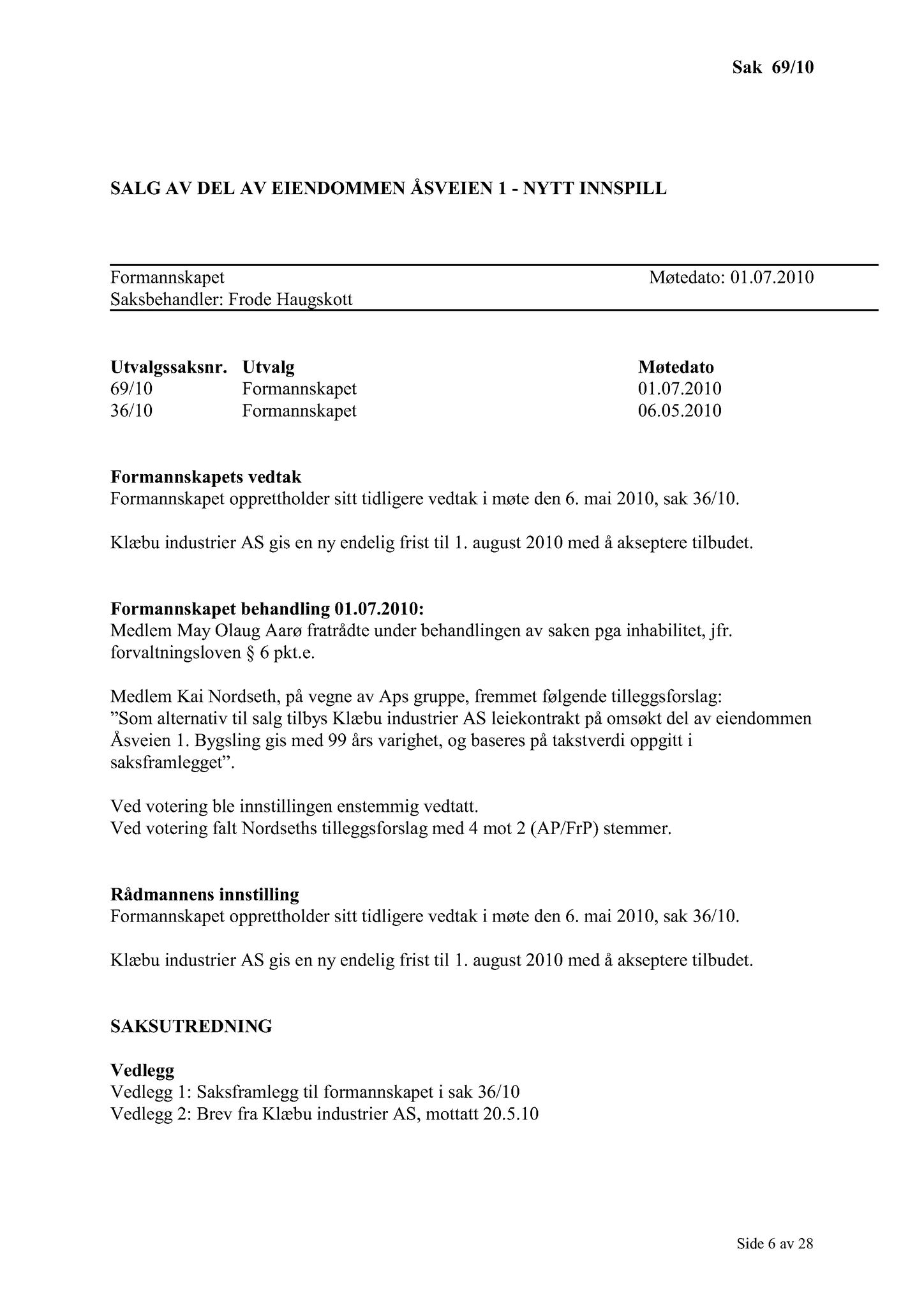 Klæbu Kommune, TRKO/KK/02-FS/L003: Formannsskapet - Møtedokumenter, 2010, p. 1515