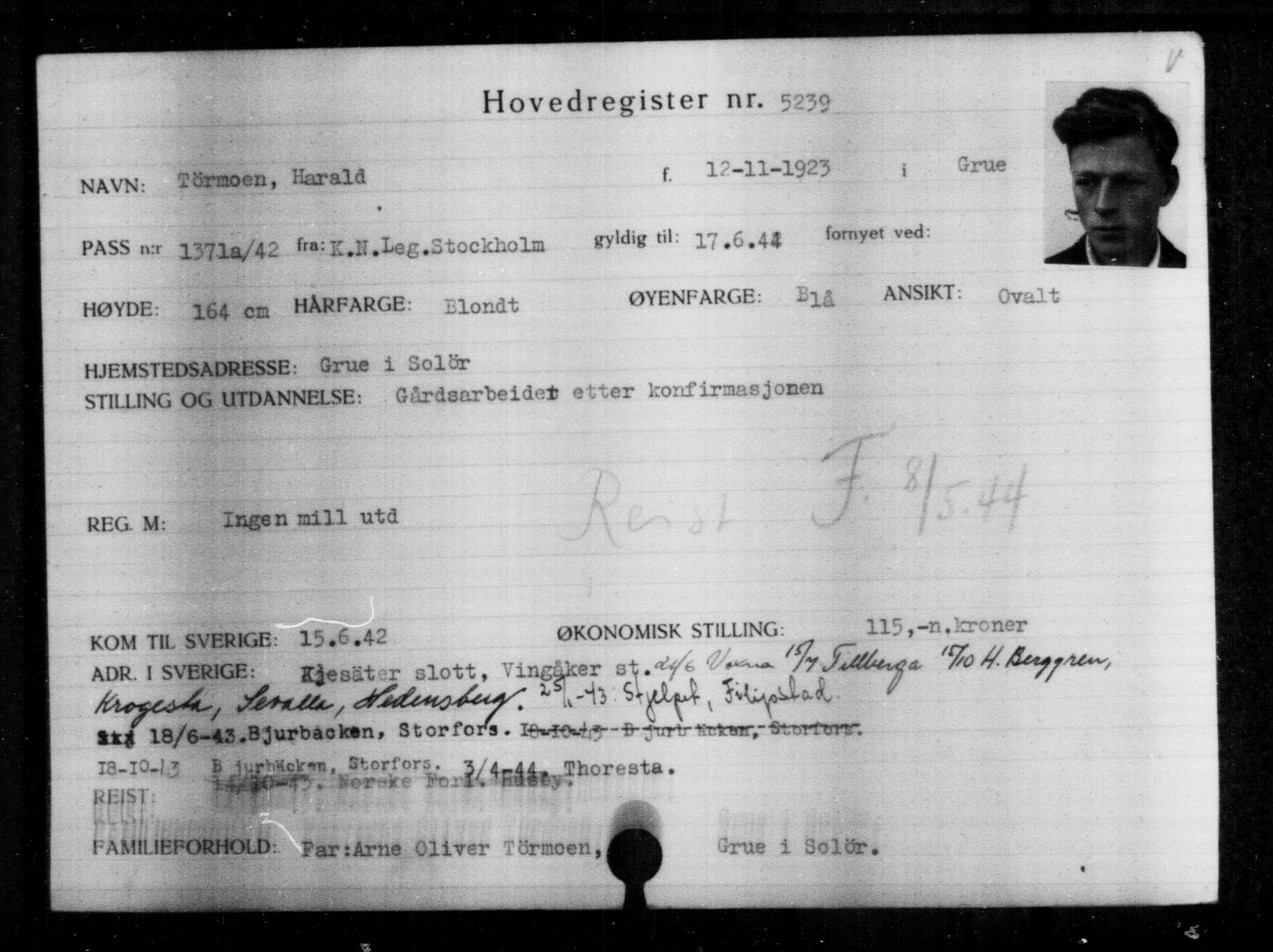 Utenriksstasjonene, Legasjonen i Stockholm, Flyktningkontoret, AV/RA-S-6753/V/Va/L0004: Kjesäterkartoteket, flyktninger med registreringsnr. 3496-6610, 1940-1945, p. 2003