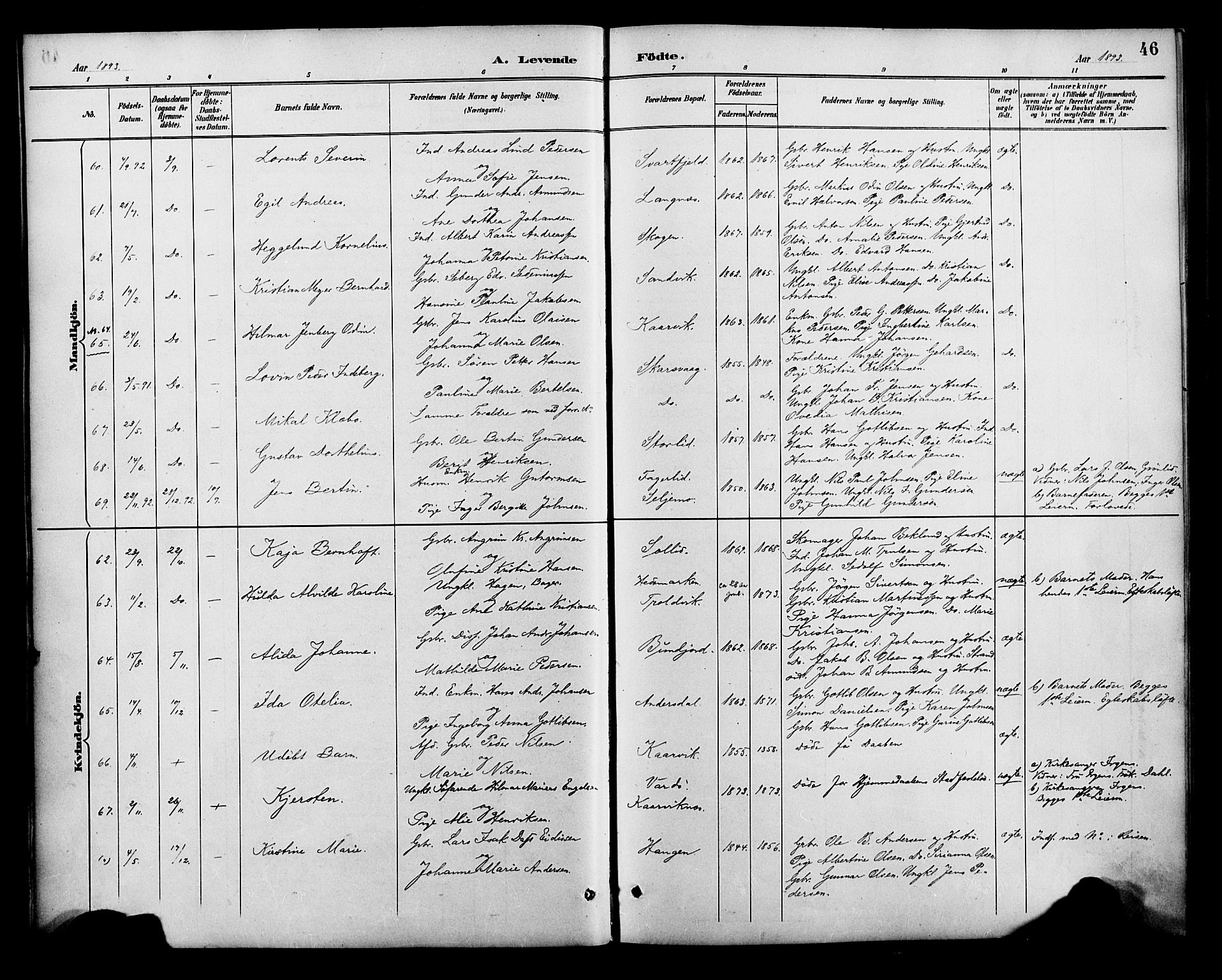 Lenvik sokneprestembete, SATØ/S-1310/H/Ha/Haa/L0013kirke: Parish register (official) no. 13, 1890-1898, p. 46