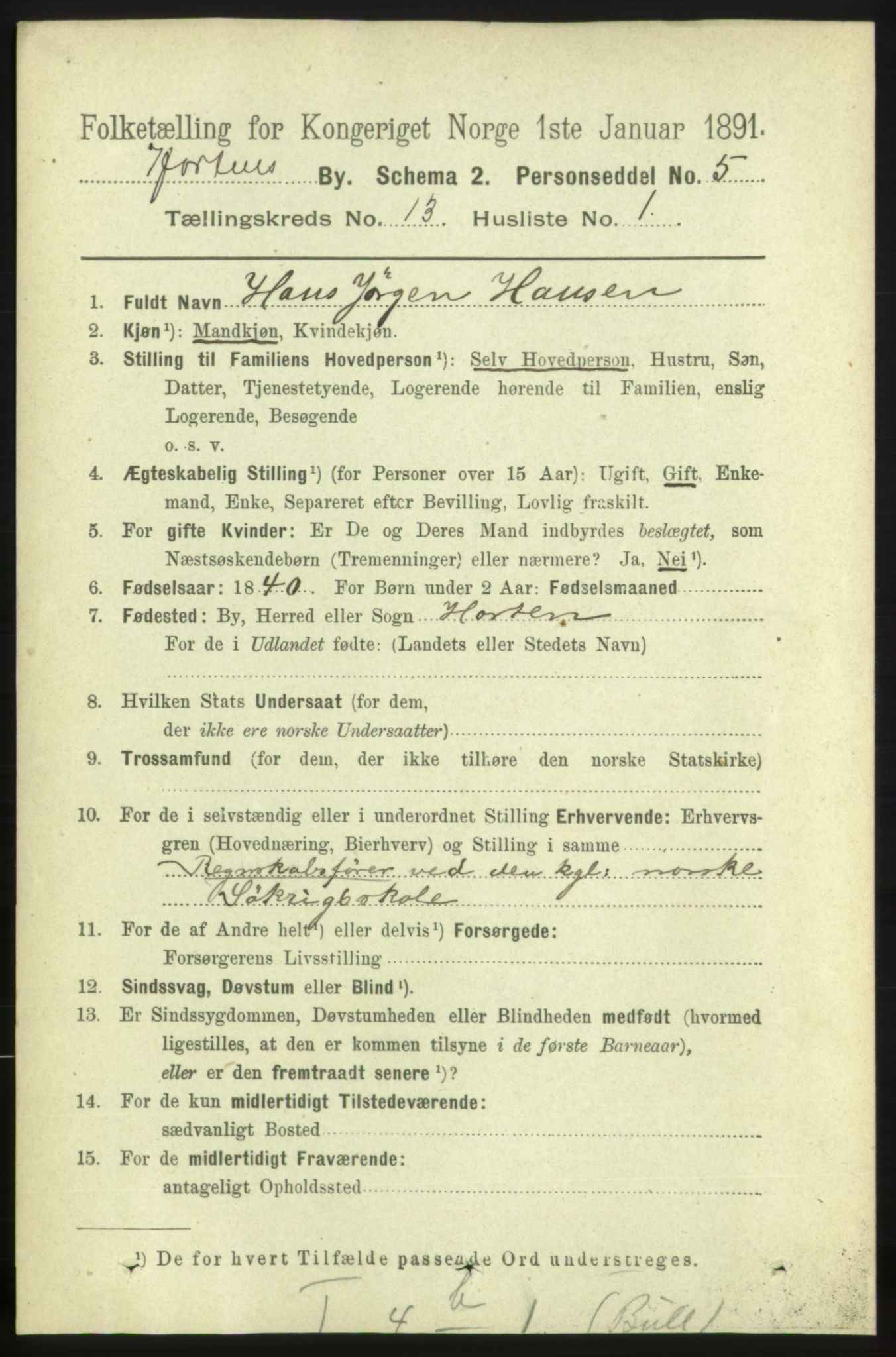 RA, 1891 census for 0703 Horten, 1891, p. 7892