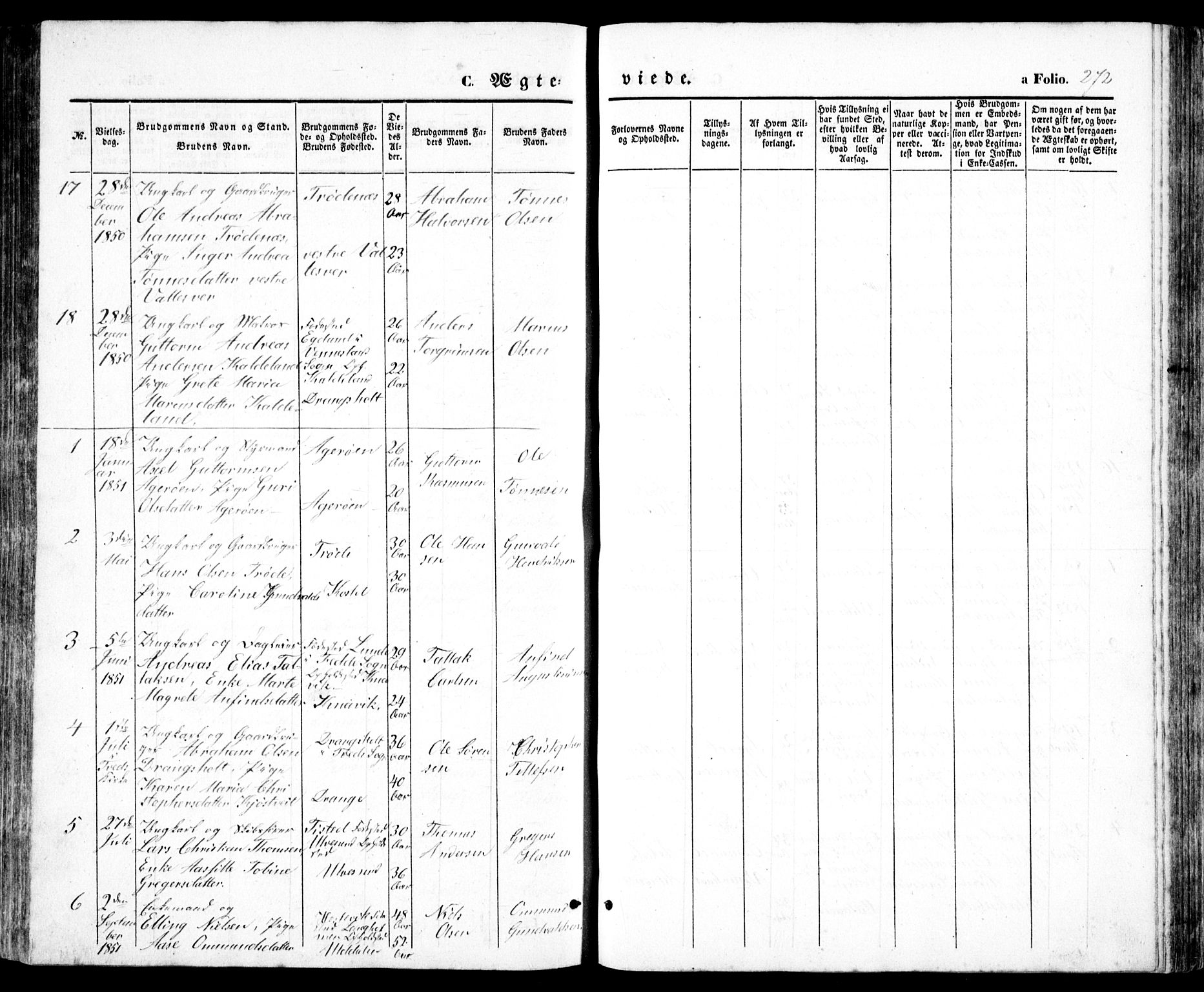 Høvåg sokneprestkontor, SAK/1111-0025/F/Fb/L0002: Parish register (copy) no. B 2, 1847-1869, p. 272