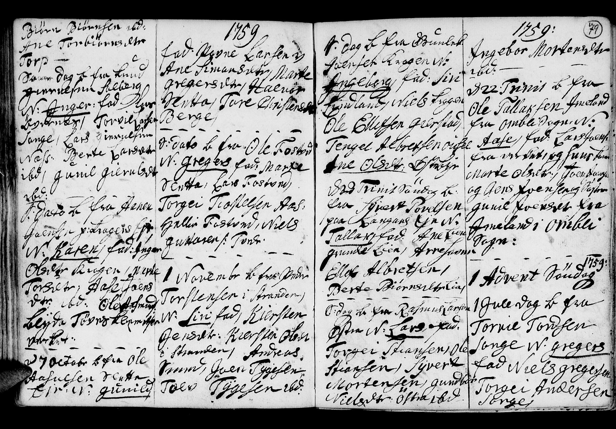 Holt sokneprestkontor, AV/SAK-1111-0021/F/Fb/L0005: Parish register (copy) no. B 5, 1746-1764, p. 79