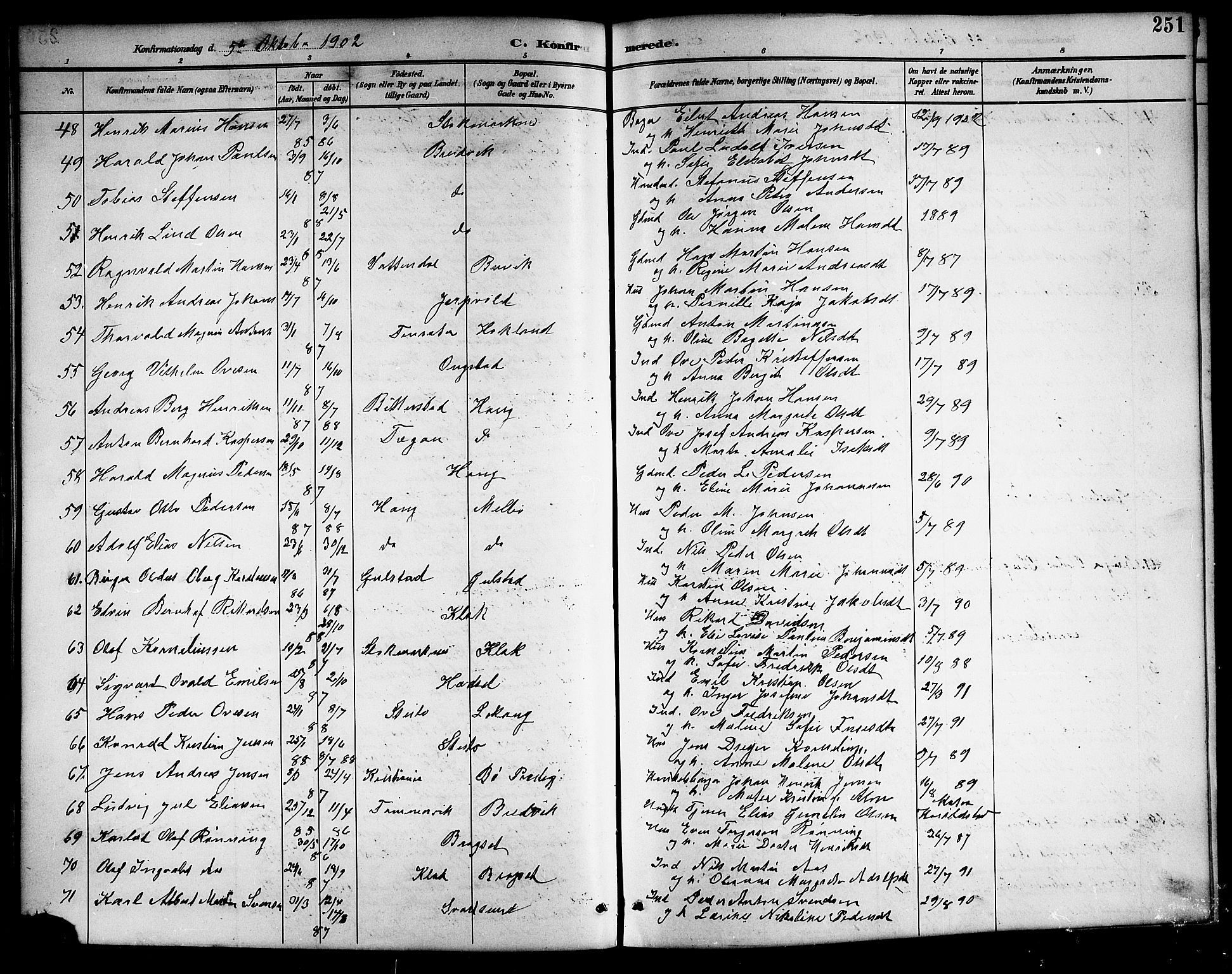 Ministerialprotokoller, klokkerbøker og fødselsregistre - Nordland, AV/SAT-A-1459/888/L1268: Parish register (copy) no. 888C06, 1891-1908, p. 251