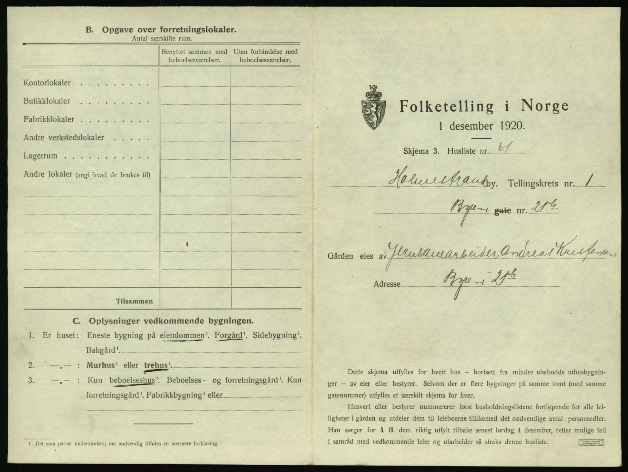 SAKO, 1920 census for Holmestrand, 1920, p. 140