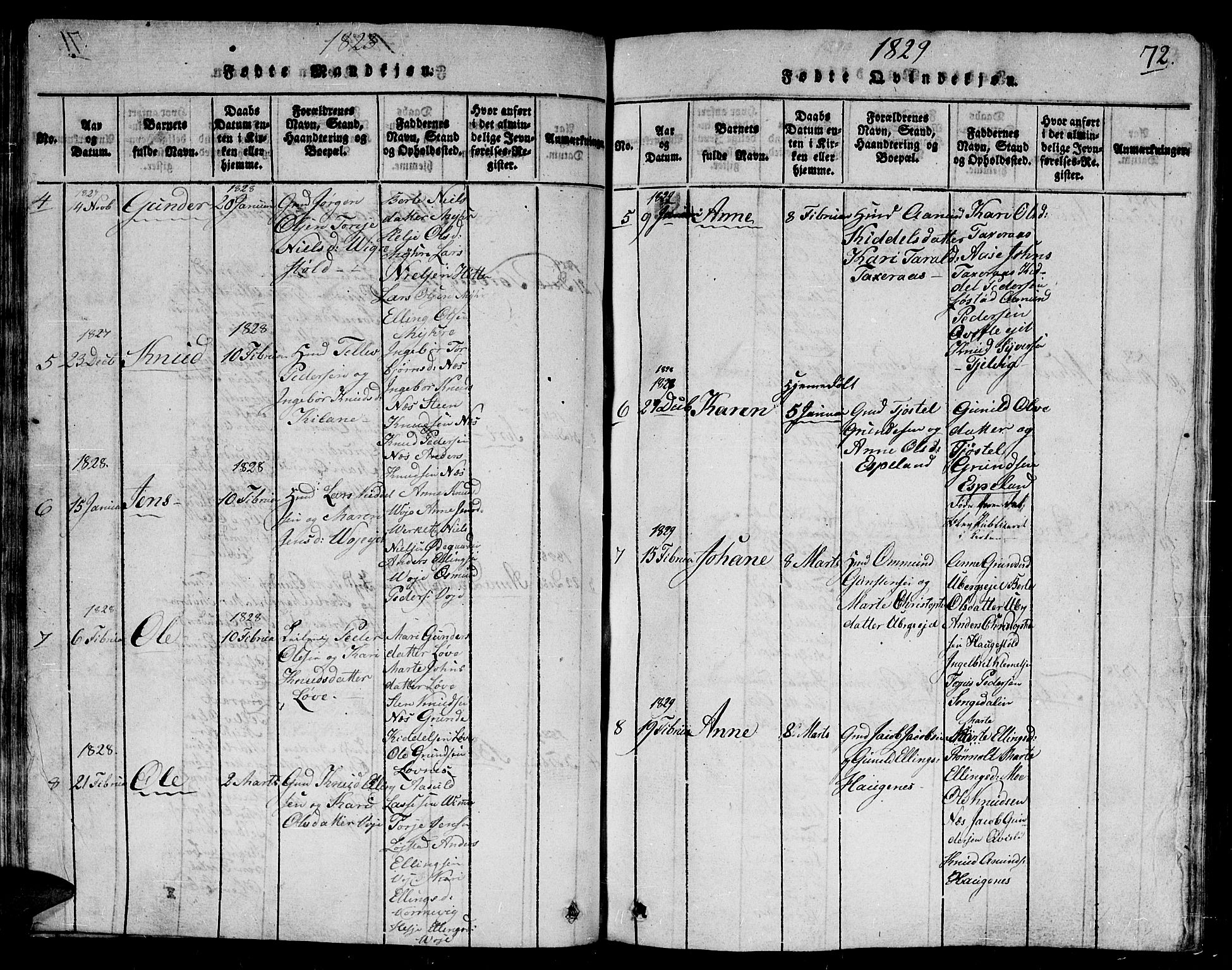 Gjerstad sokneprestkontor, SAK/1111-0014/F/Fb/Fbb/L0001: Parish register (copy) no. B 1, 1813-1863, p. 72