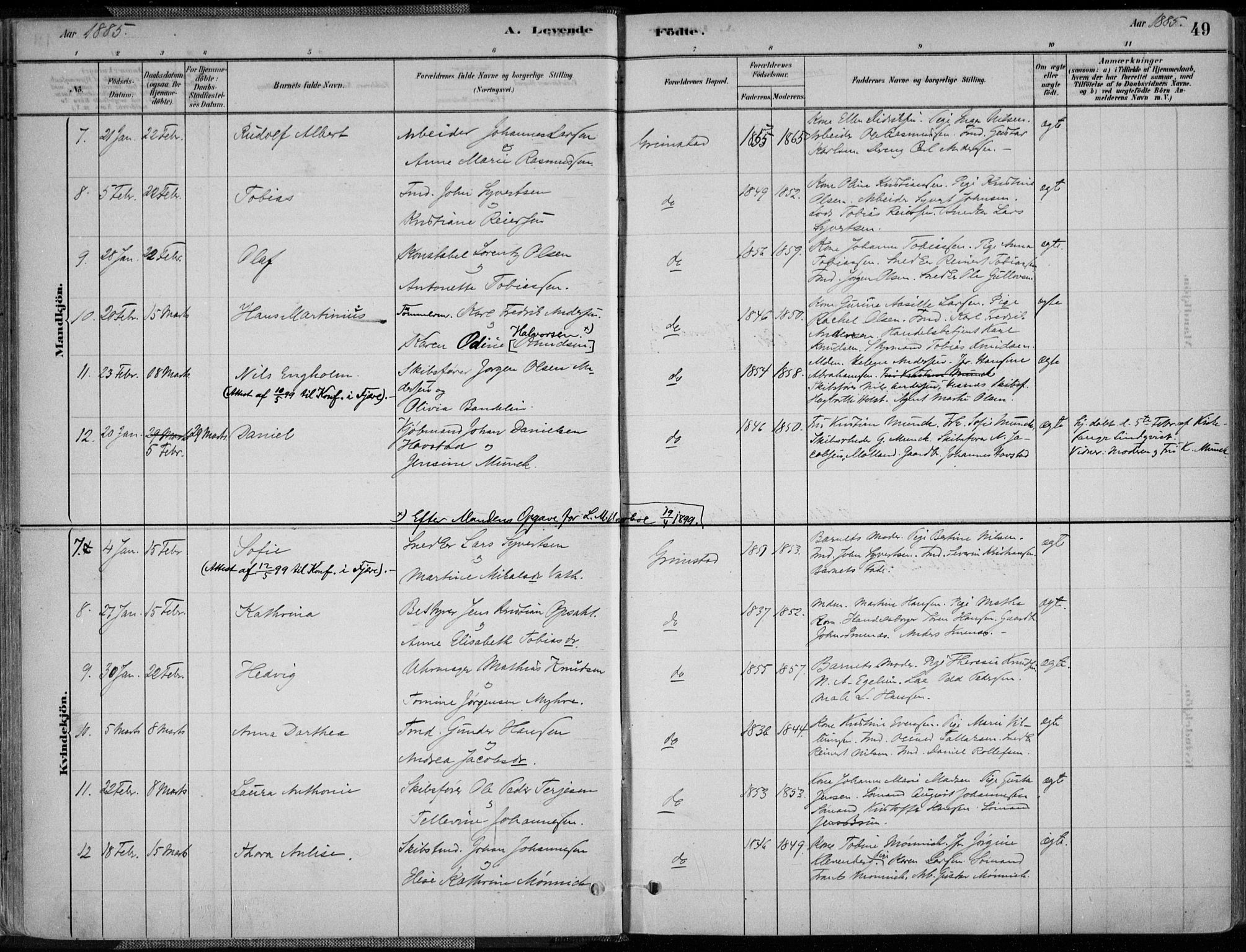 Grimstad sokneprestkontor, SAK/1111-0017/F/Fa/L0003: Parish register (official) no. A 2, 1882-1912, p. 49