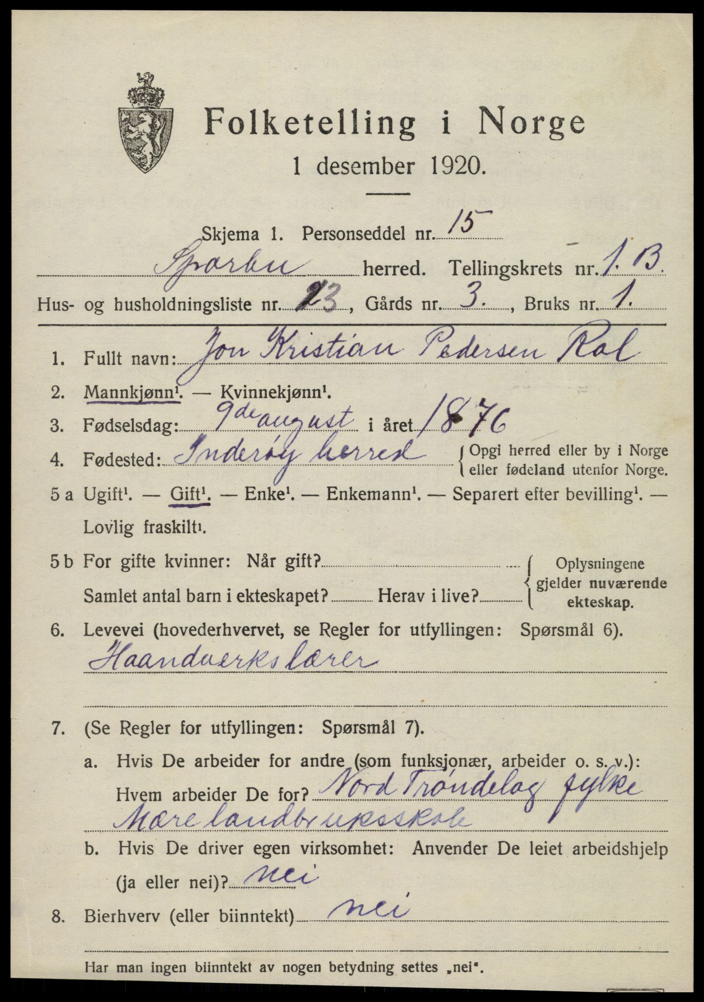 SAT, 1920 census for Sparbu, 1920, p. 2097