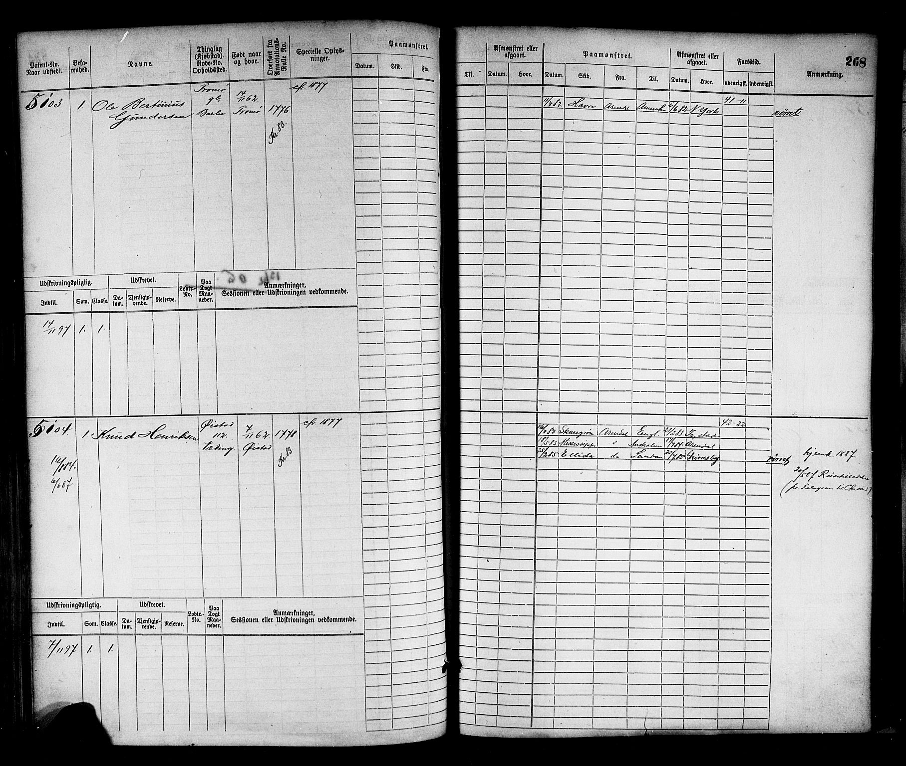 Arendal mønstringskrets, SAK/2031-0012/F/Fb/L0016: Hovedrulle nr 4569-5322, S-14, 1879-1900, p. 278