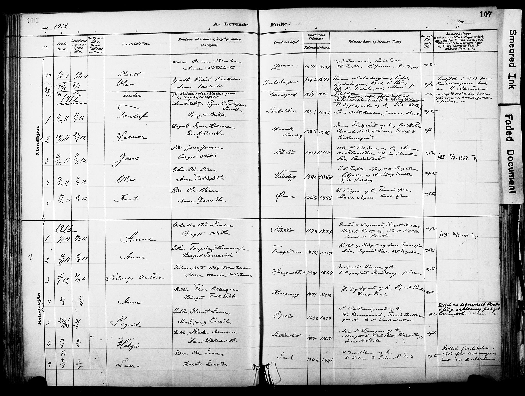 Hol kirkebøker, AV/SAKO-A-227/F/Fa/L0003: Parish register (official) no. I 3, 1887-1918, p. 107