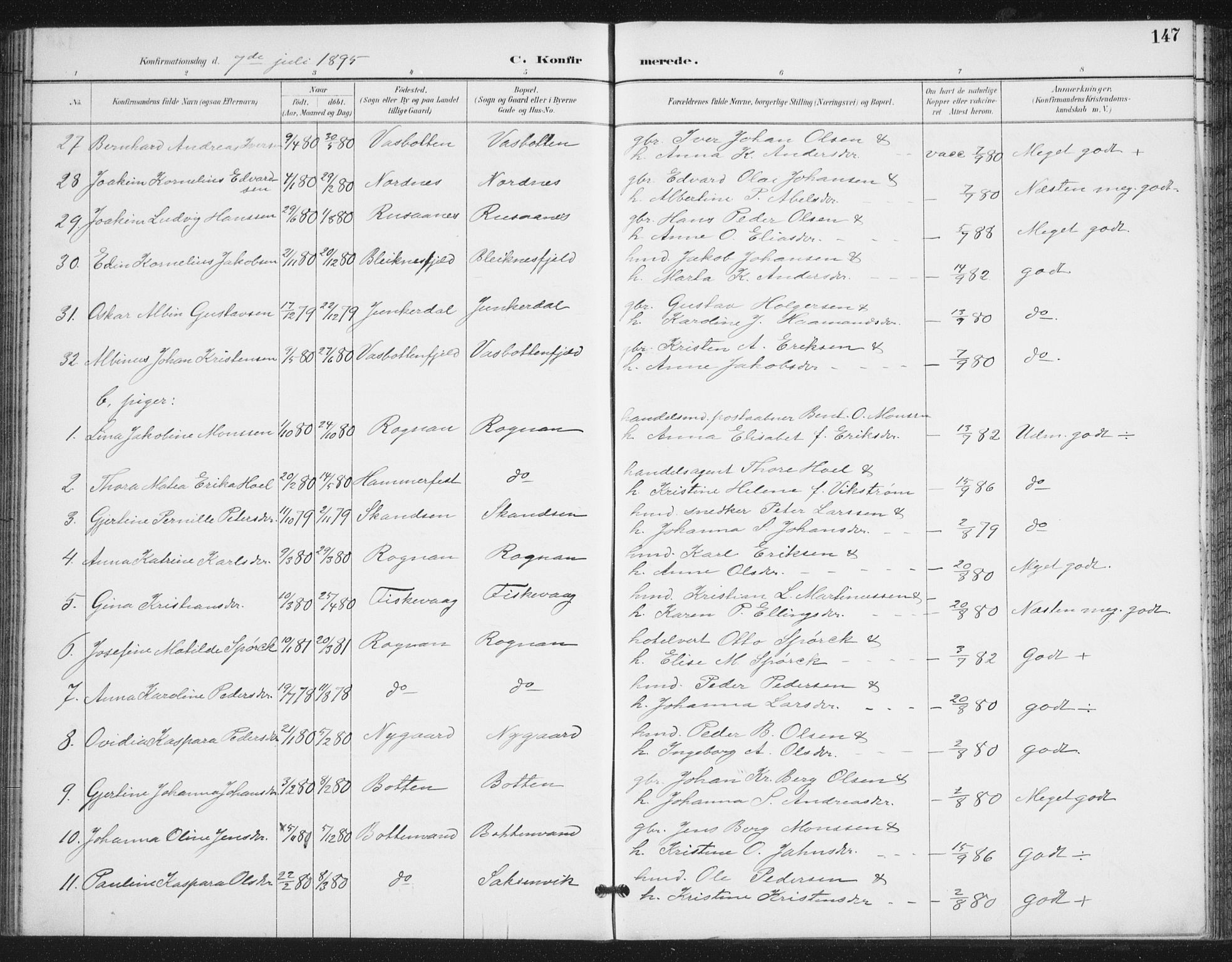 Ministerialprotokoller, klokkerbøker og fødselsregistre - Nordland, AV/SAT-A-1459/847/L0682: Parish register (copy) no. 847C10, 1889-1907, p. 147