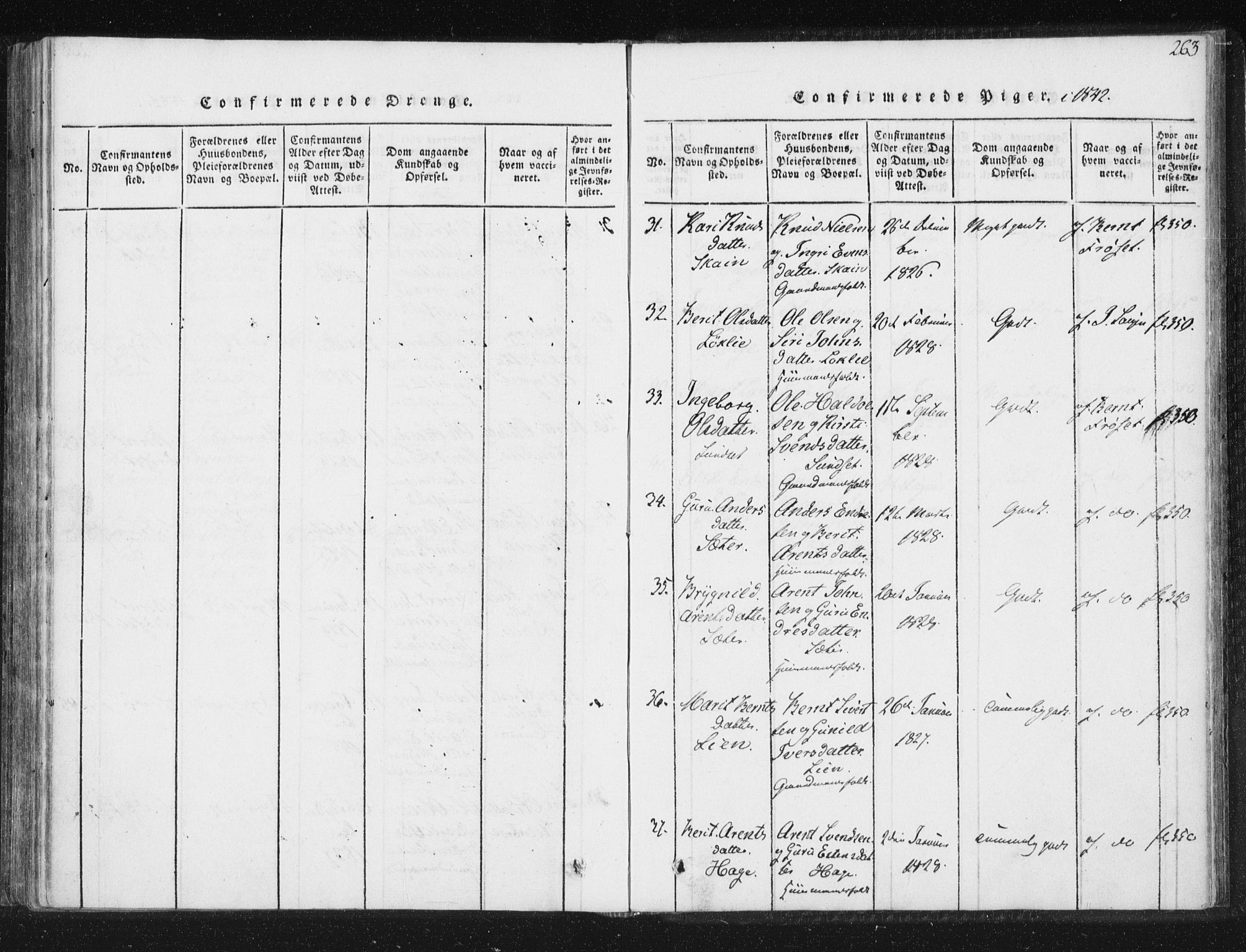 Ministerialprotokoller, klokkerbøker og fødselsregistre - Sør-Trøndelag, AV/SAT-A-1456/689/L1037: Parish register (official) no. 689A02, 1816-1842, p. 263