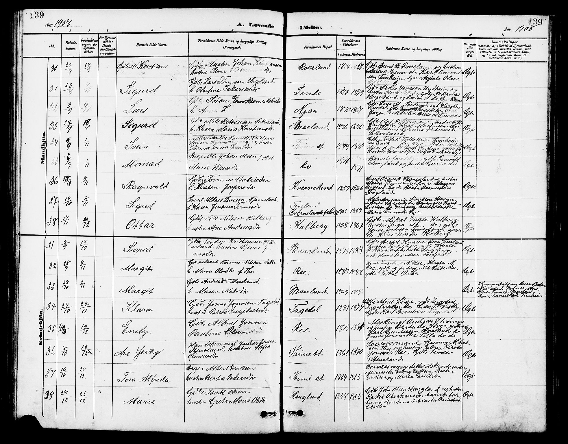 Lye sokneprestkontor, AV/SAST-A-101794/001/30BB/L0007: Parish register (copy) no. B 8, 1889-1909, p. 139