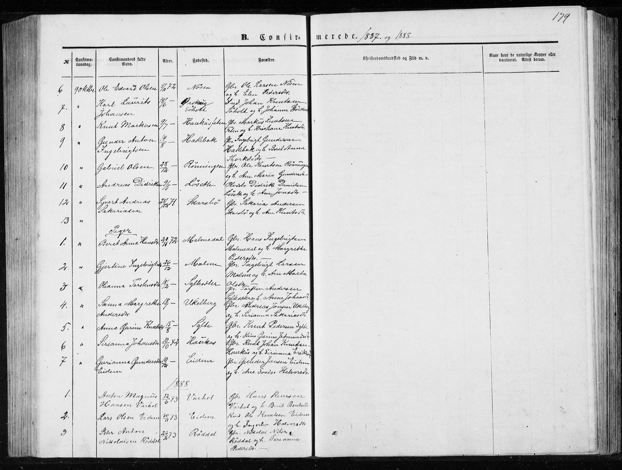 Ministerialprotokoller, klokkerbøker og fødselsregistre - Møre og Romsdal, SAT/A-1454/565/L0754: Parish register (copy) no. 565C03, 1870-1896, p. 179