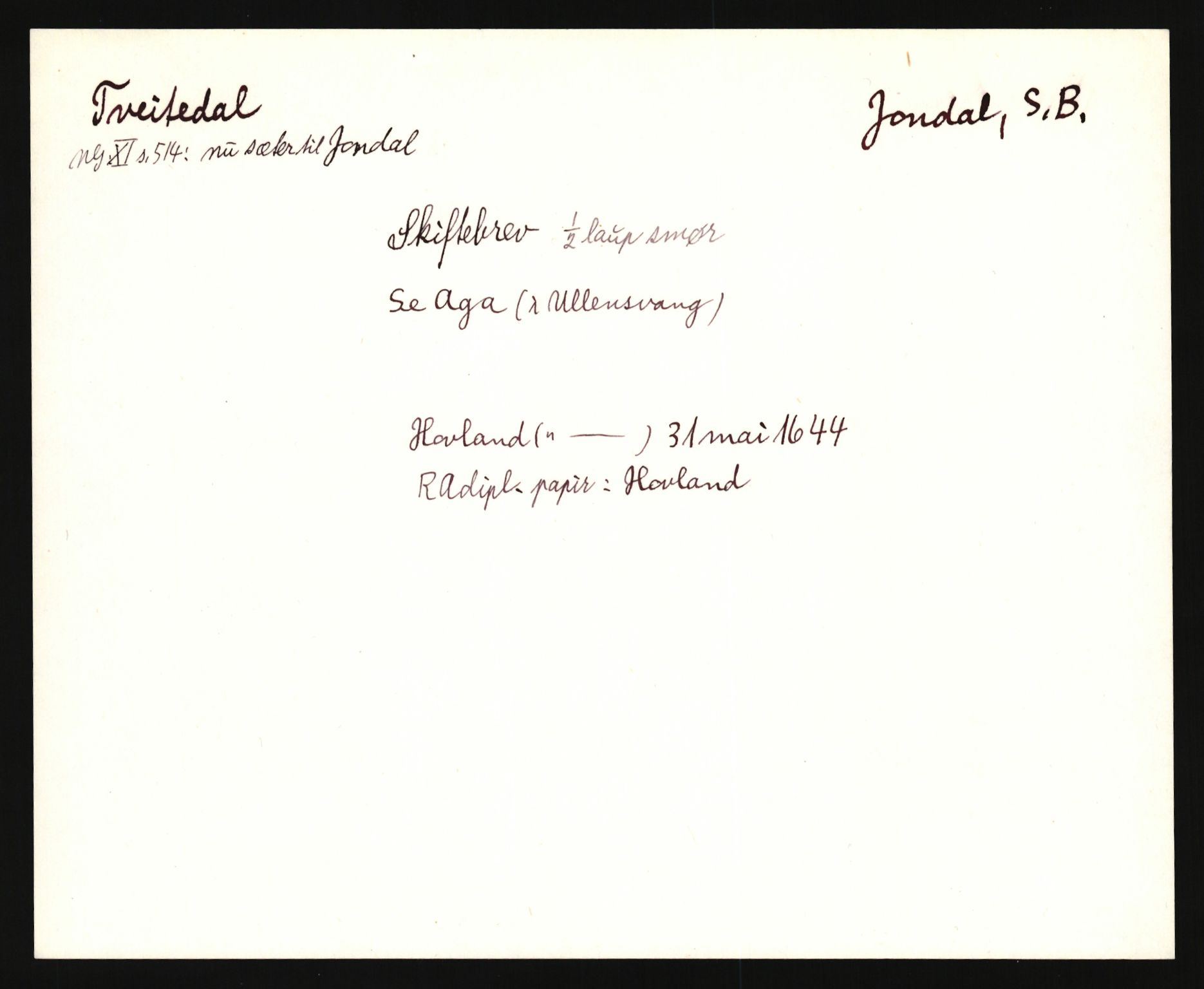 Riksarkivets diplomsamling, AV/RA-EA-5965/F35/F35e/L0029: Registreringssedler Hordaland 2, 1400-1700, p. 595