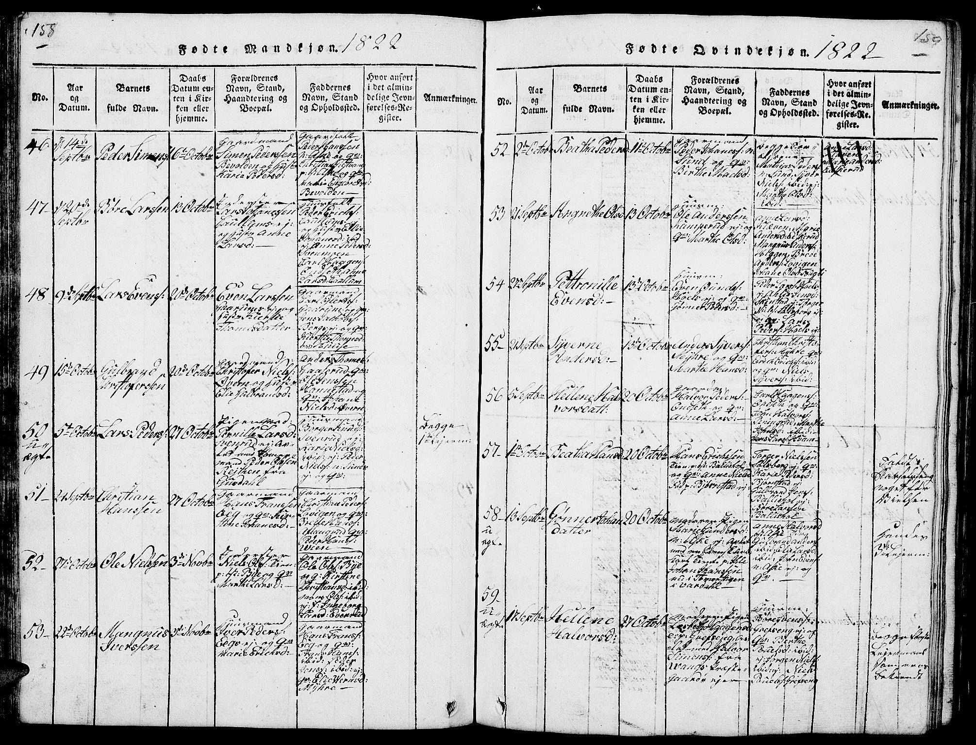 Nes prestekontor, Hedmark, AV/SAH-PREST-020/L/La/L0003: Parish register (copy) no. 3, 1814-1831, p. 158-159