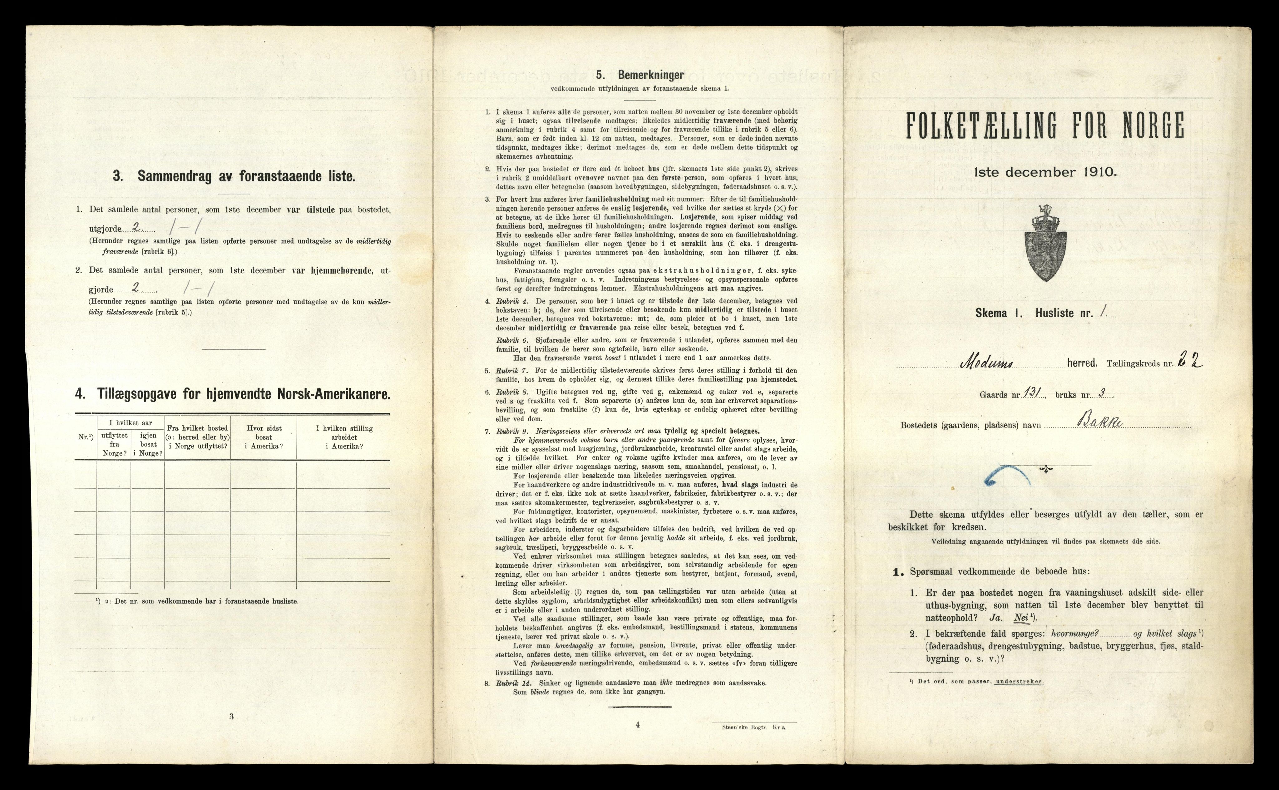 RA, 1910 census for Modum, 1910, p. 3442