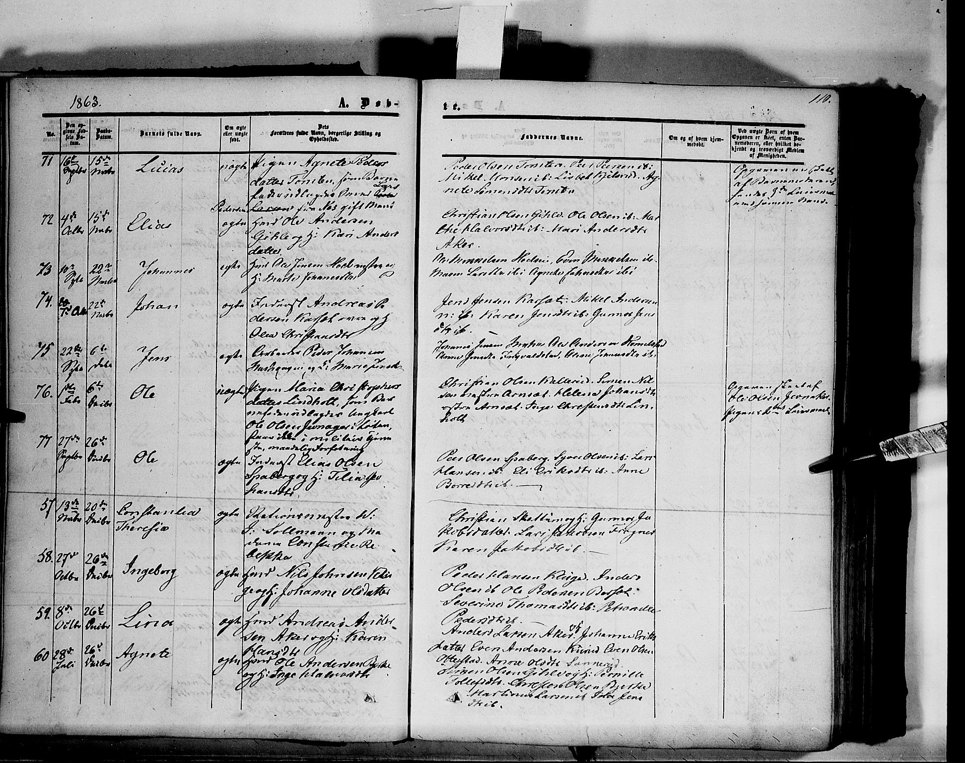 Vang prestekontor, Hedmark, SAH/PREST-008/H/Ha/Haa/L0012: Parish register (official) no. 12, 1855-1870, p. 110