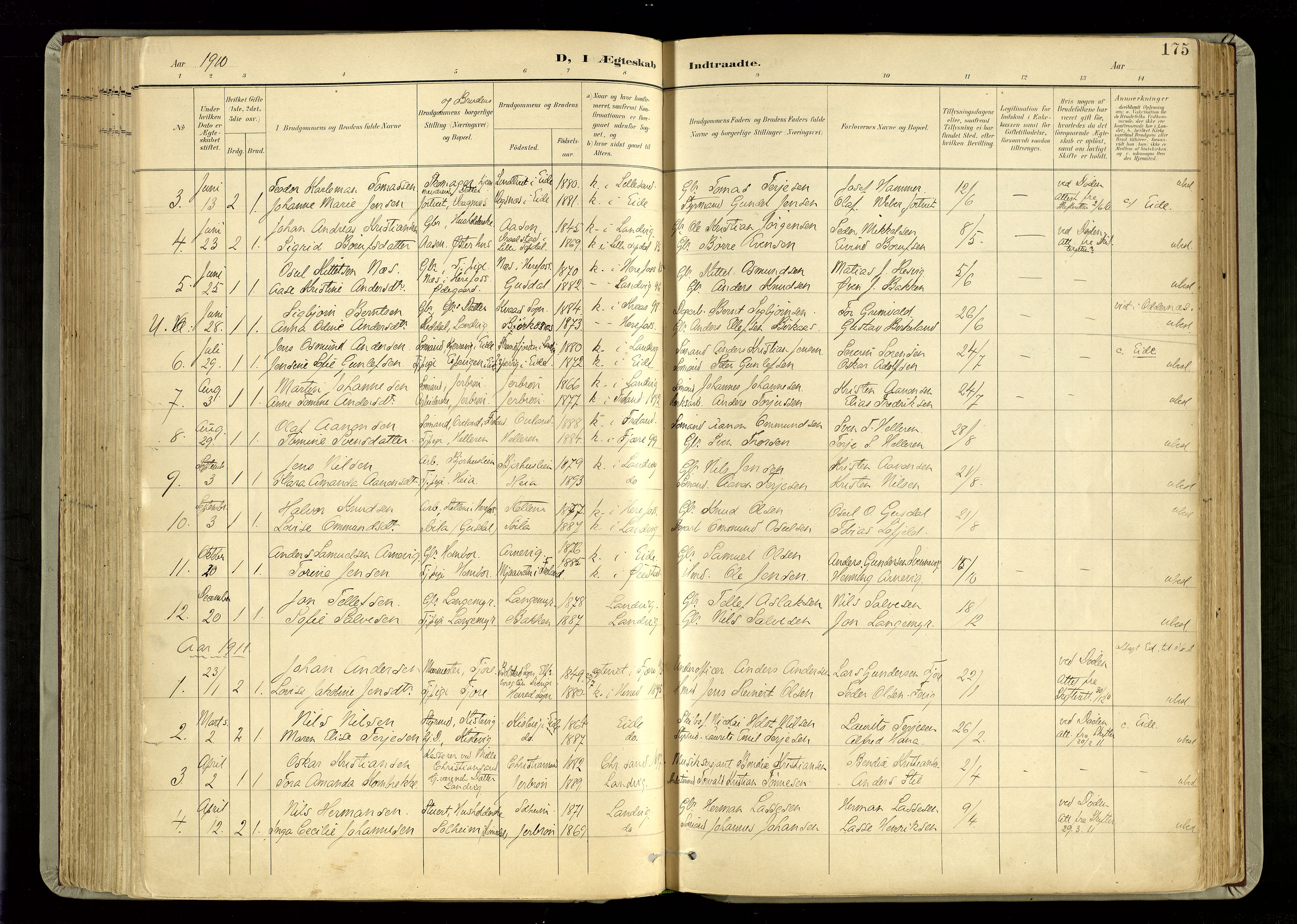Hommedal sokneprestkontor, SAK/1111-0023/F/Fa/Fab/L0007: Parish register (official) no. A 7, 1898-1924, p. 175