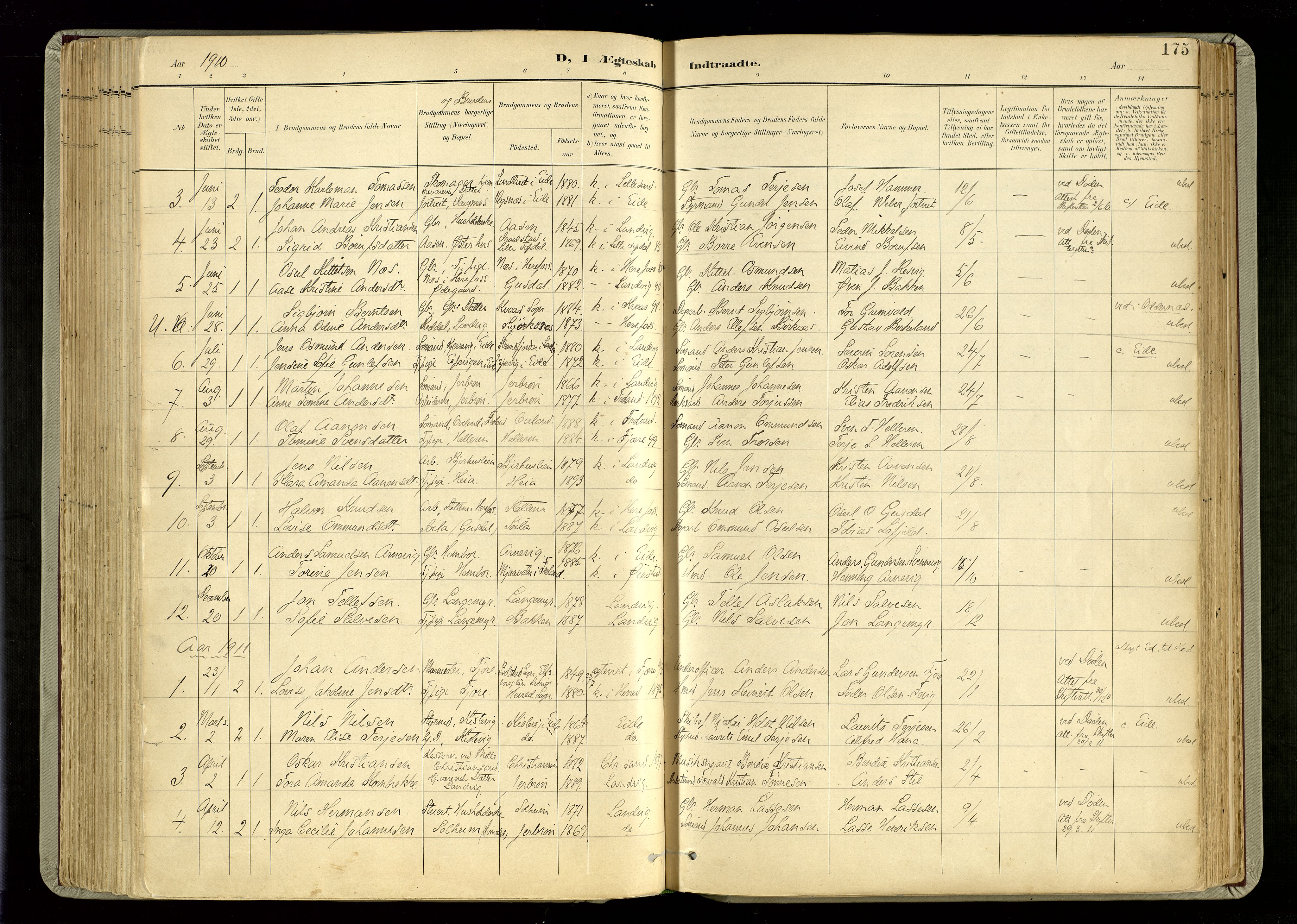 Hommedal sokneprestkontor, AV/SAK-1111-0023/F/Fa/Fab/L0007: Parish register (official) no. A 7, 1898-1924, p. 175