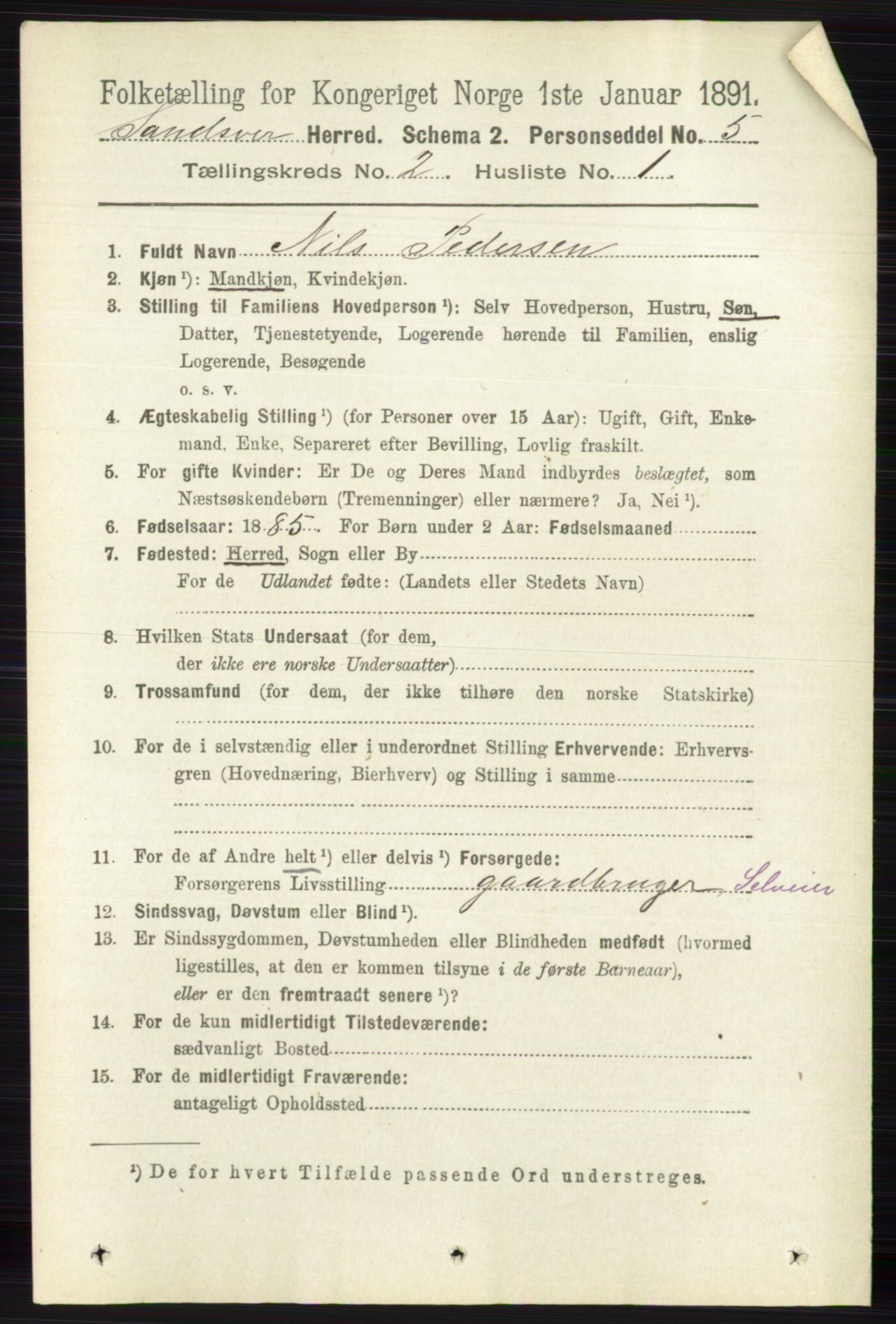 RA, 1891 census for 0629 Sandsvær, 1891, p. 684