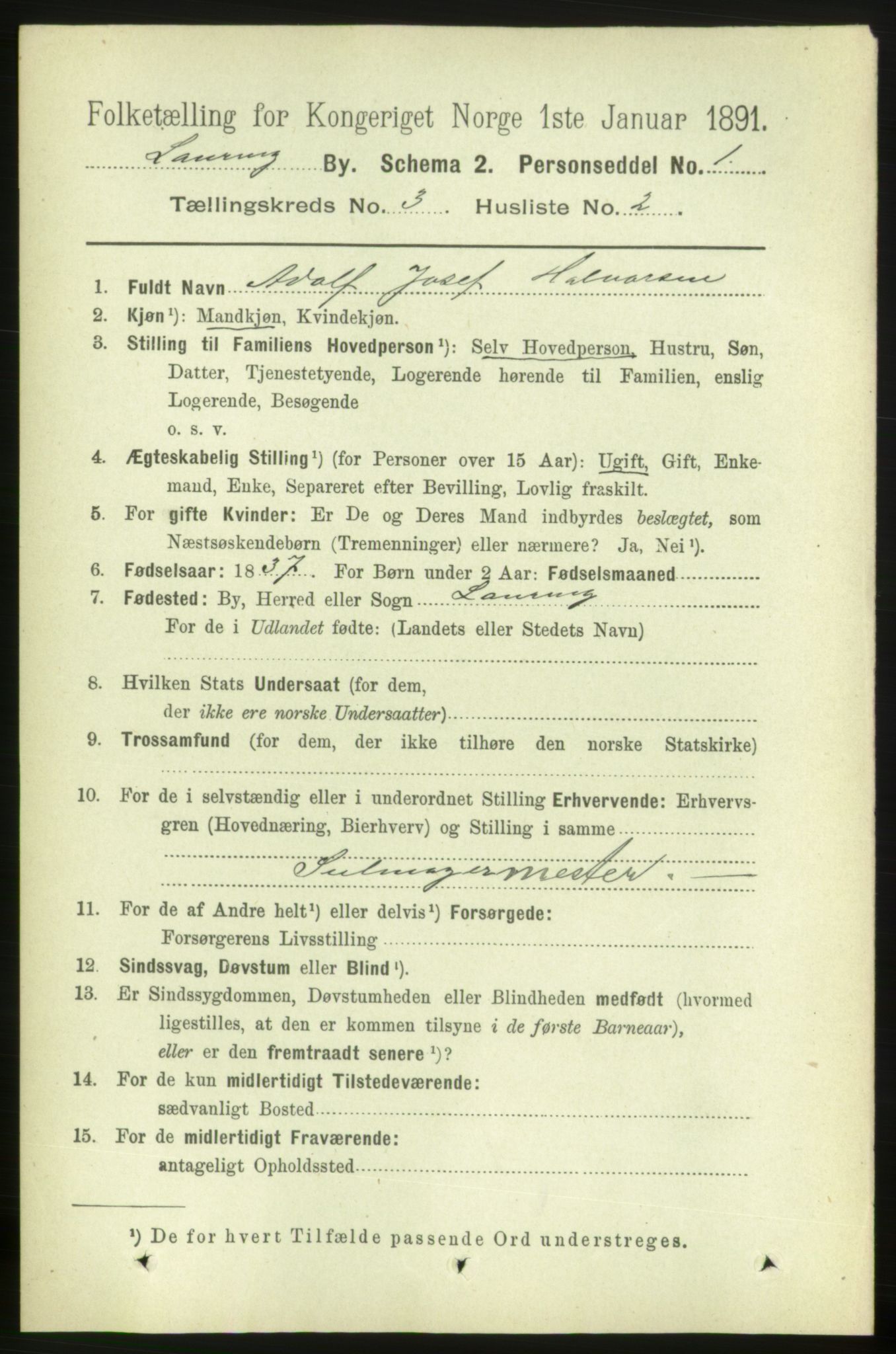 RA, 1891 census for 0707 Larvik, 1891, p. 4134