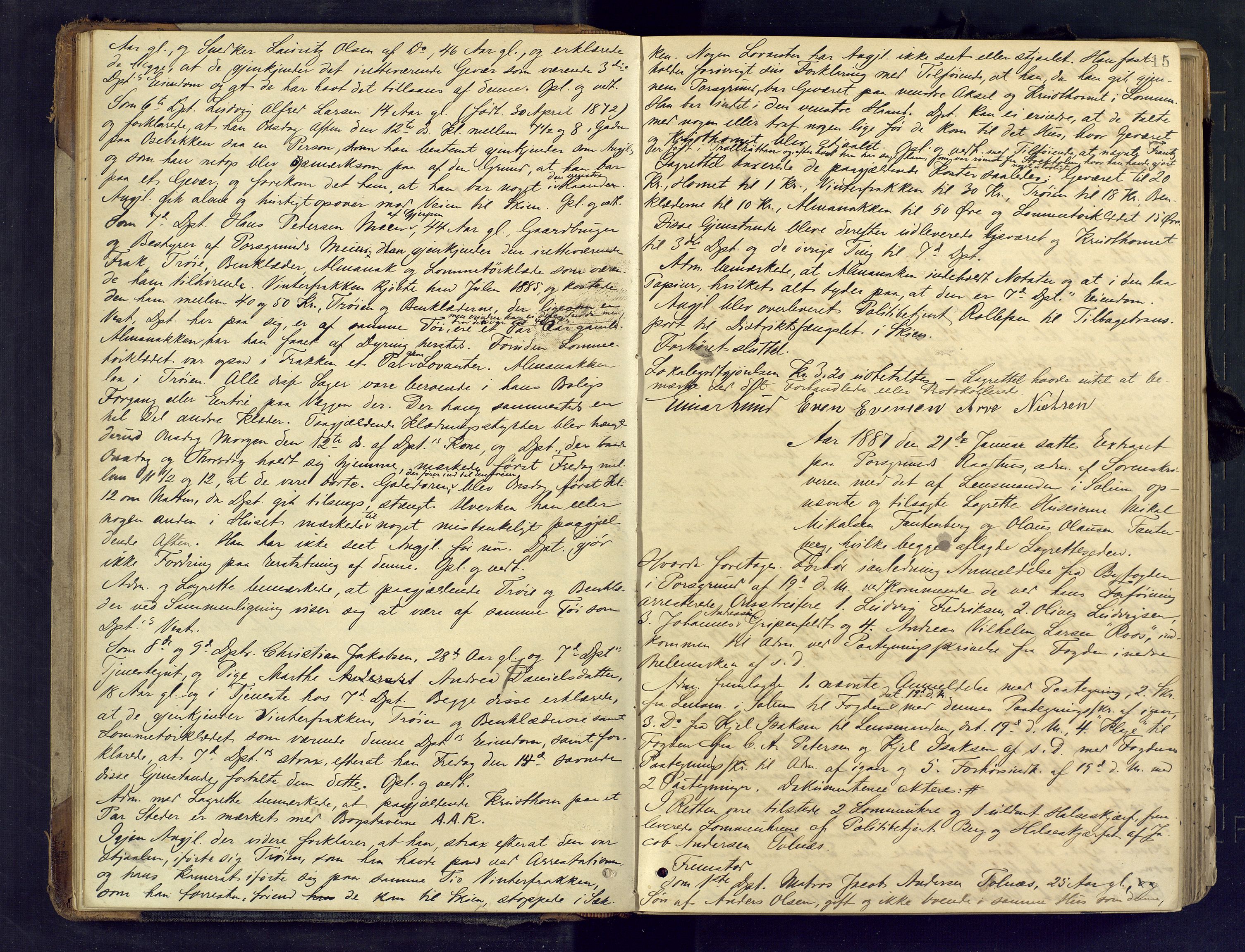 Gjerpen sorenskriveri, AV/SAKO-A-216/F/Fb/L0012: Ekstrarettsprotokoll, 1886-1893, p. 15