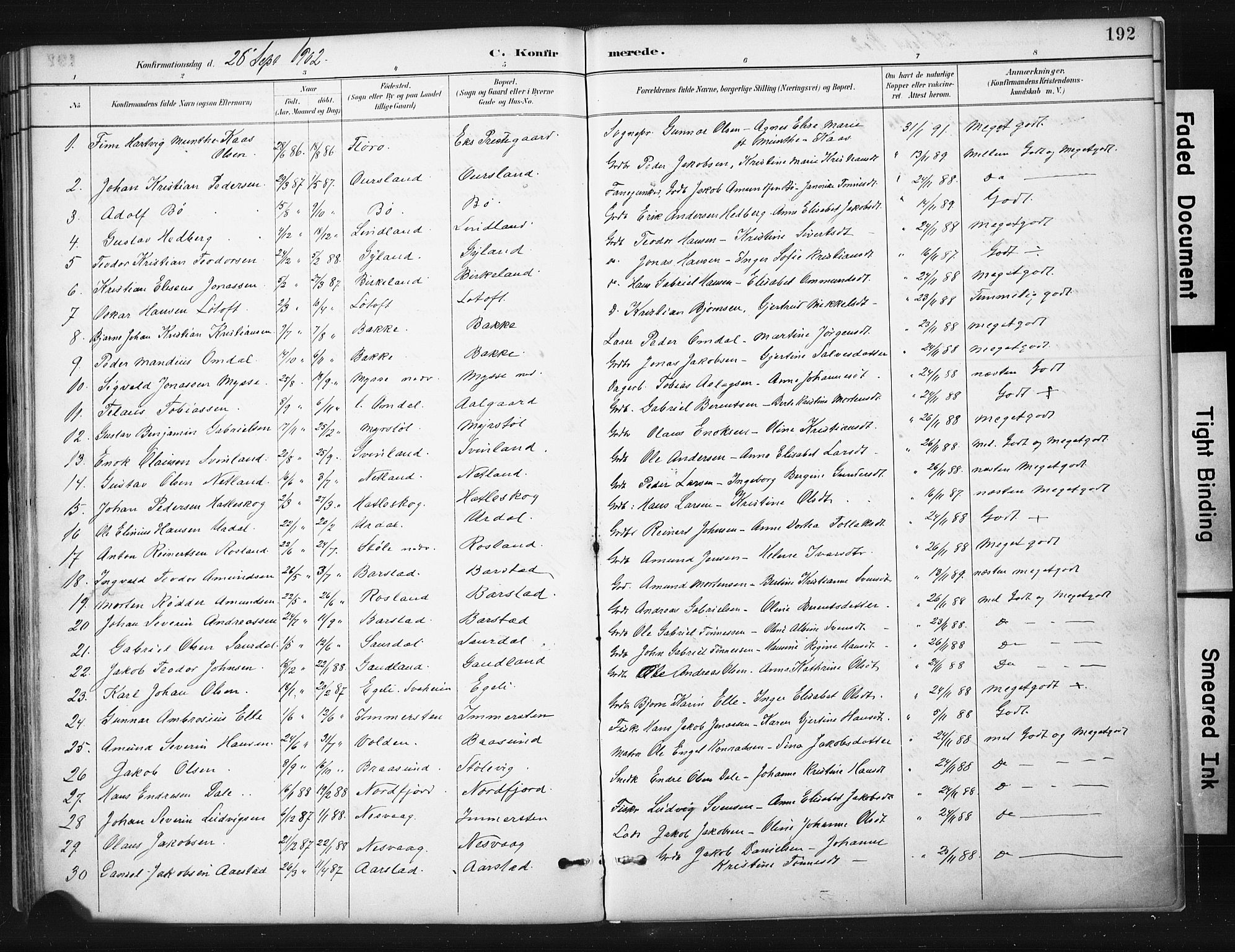 Sokndal sokneprestkontor, SAST/A-101808: Parish register (official) no. A 11.1, 1887-1905, p. 192
