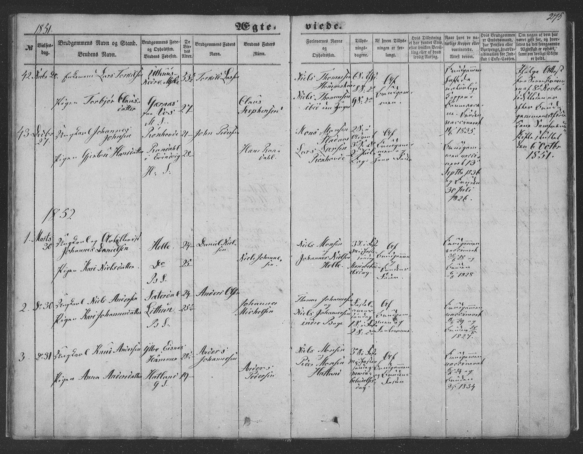 Haus sokneprestembete, SAB/A-75601/H/Haa: Parish register (official) no. A 16 II, 1848-1857, p. 275