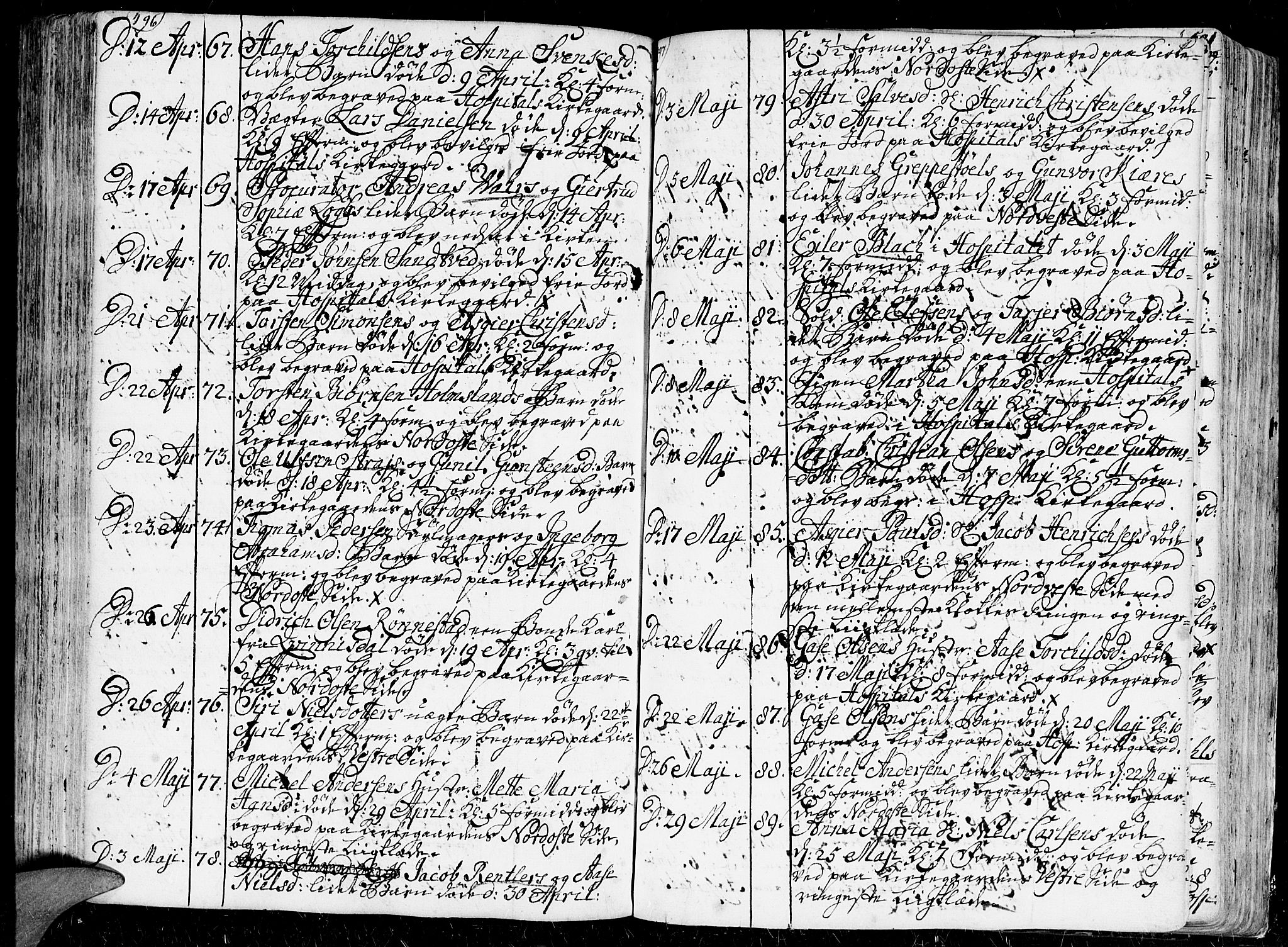 Kristiansand domprosti, AV/SAK-1112-0006/F/Fa/L0001: Parish register (official) no. A 1, 1734-1793, p. 496-497