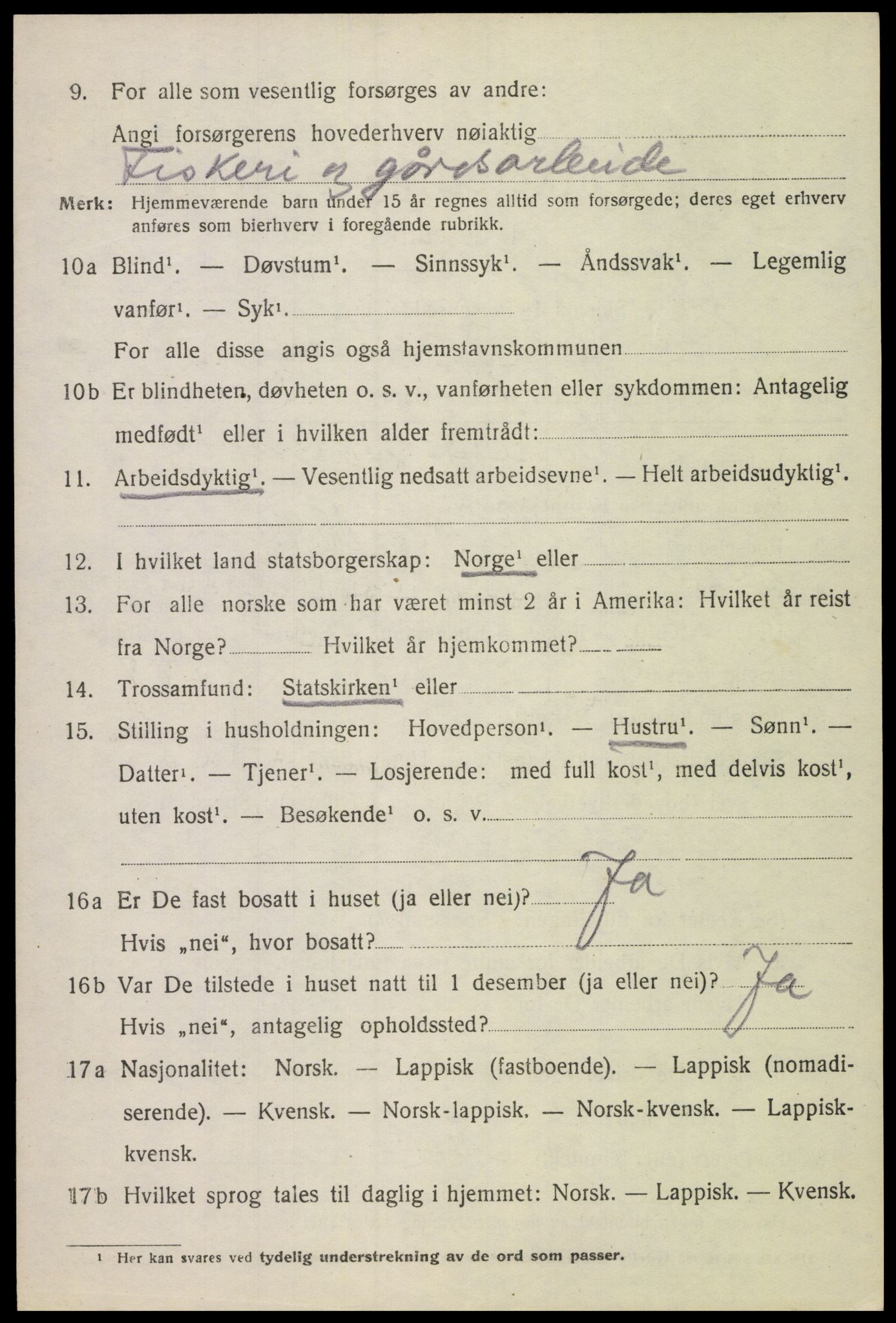 SAT, 1920 census for Gimsøy, 1920, p. 3210